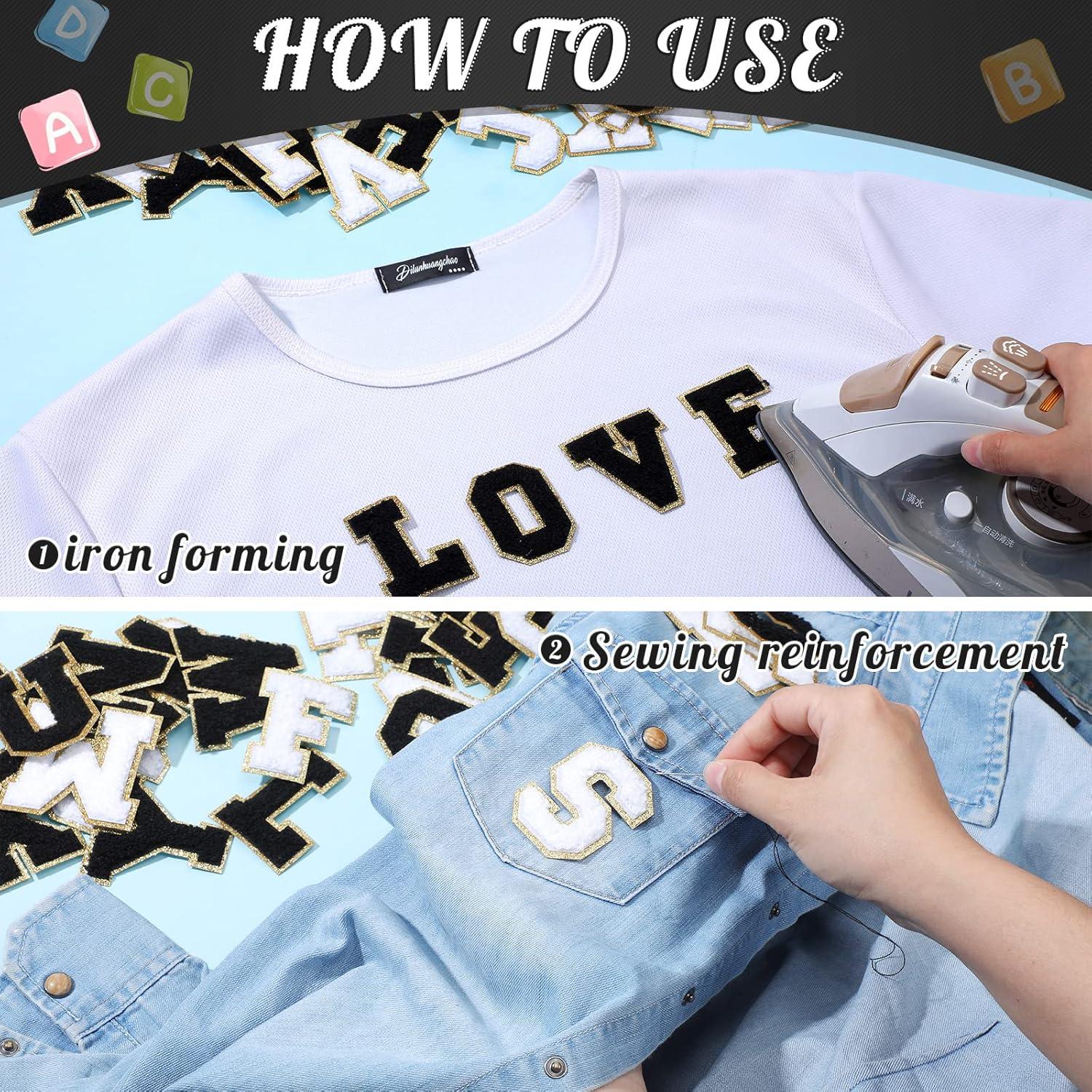 104 Parches Bordados Letras A-Z Geosar 6 cm Negro Blanco