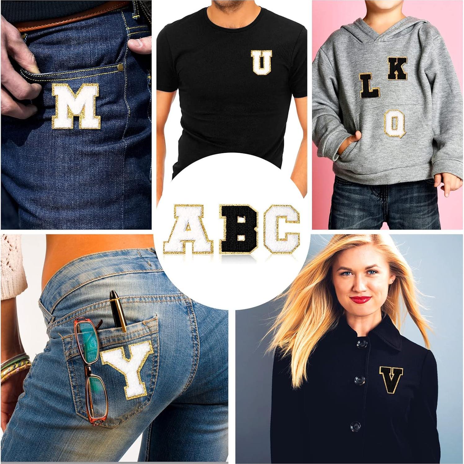 104 Parches Bordados Letras A-Z Geosar 6 cm Negro Blanco