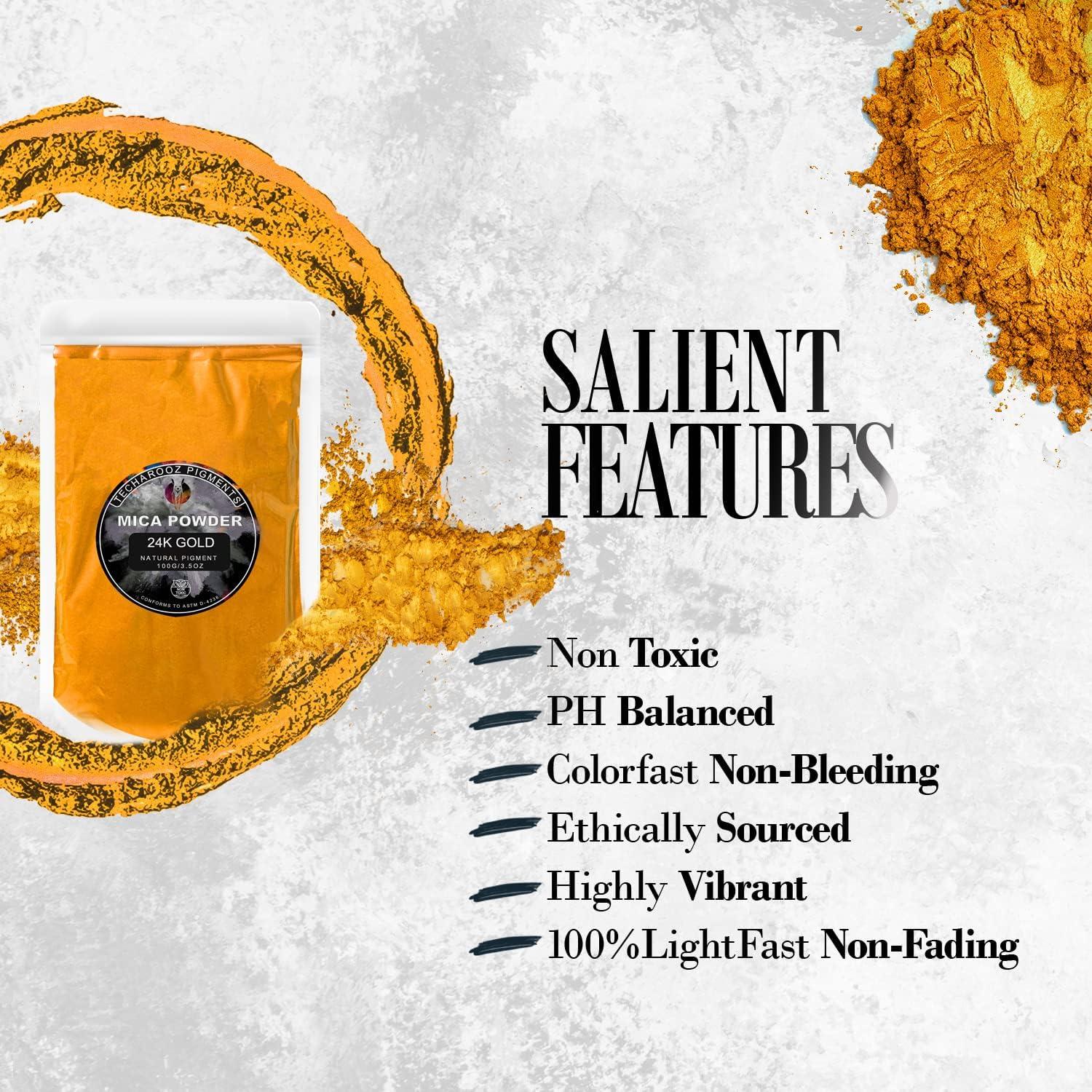 Polvo de Mica de Oro 24K TECHAROOZ 100g - Pigmento Cosmético