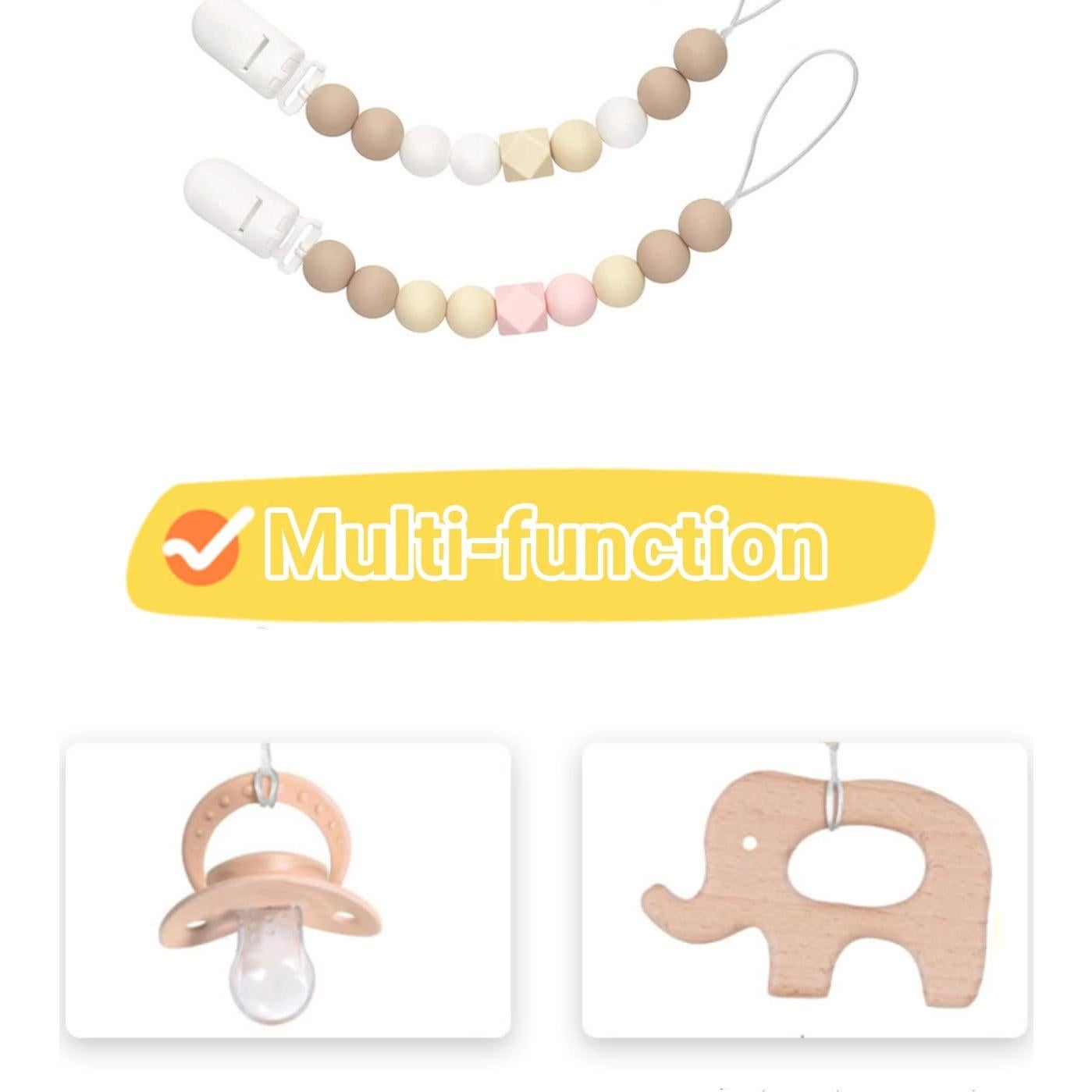 Clip de Chupete de Silicona Grado Alimenticio - Paquete de 2 Beige/Rosa