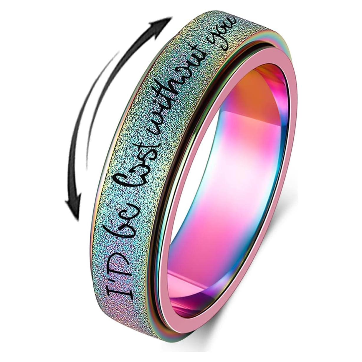 Anillo Fidget Giratorio Arcoíris Acero Inoxidable Tamaños 6-10