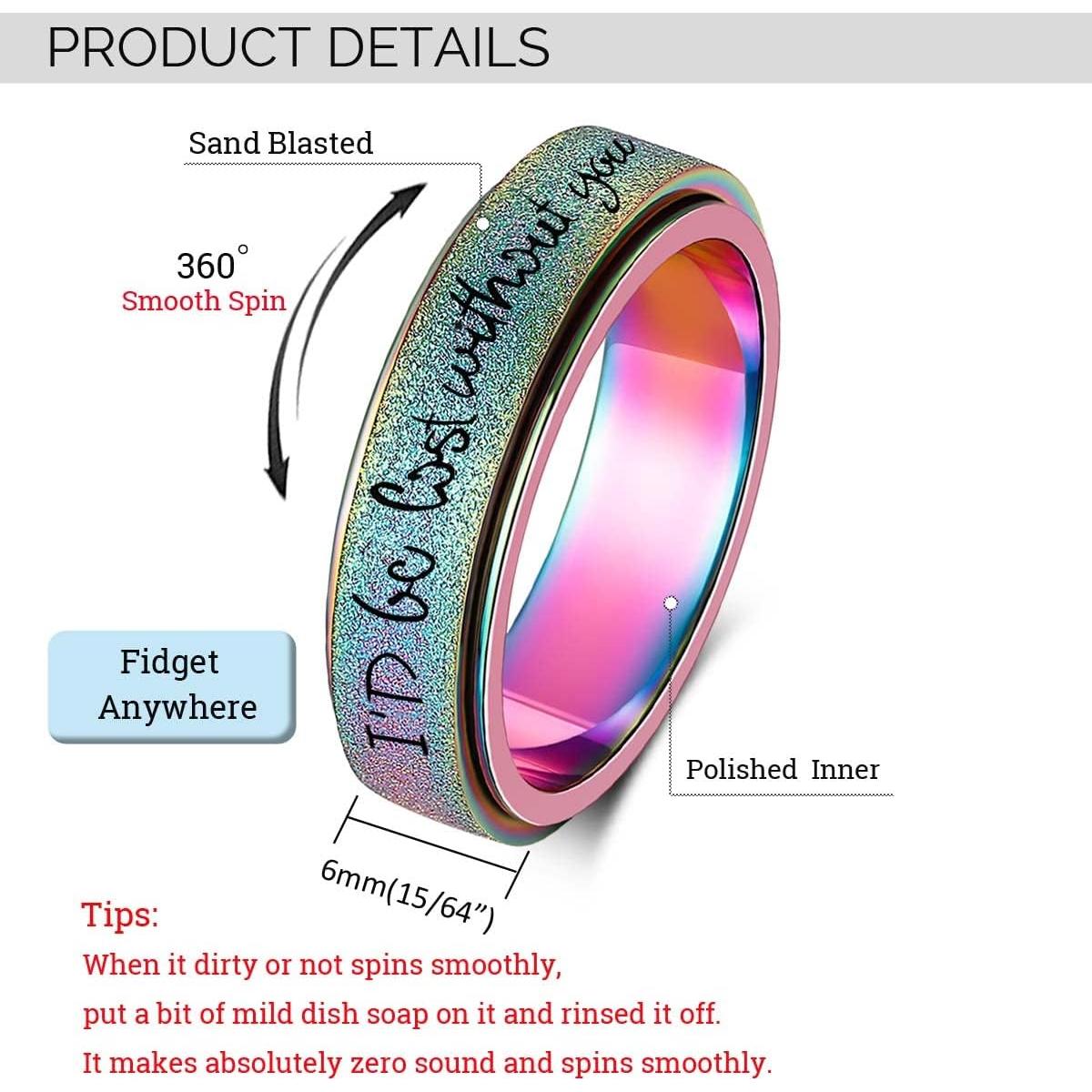 Anillo Fidget Giratorio Arcoíris Acero Inoxidable Tamaños 6-10
