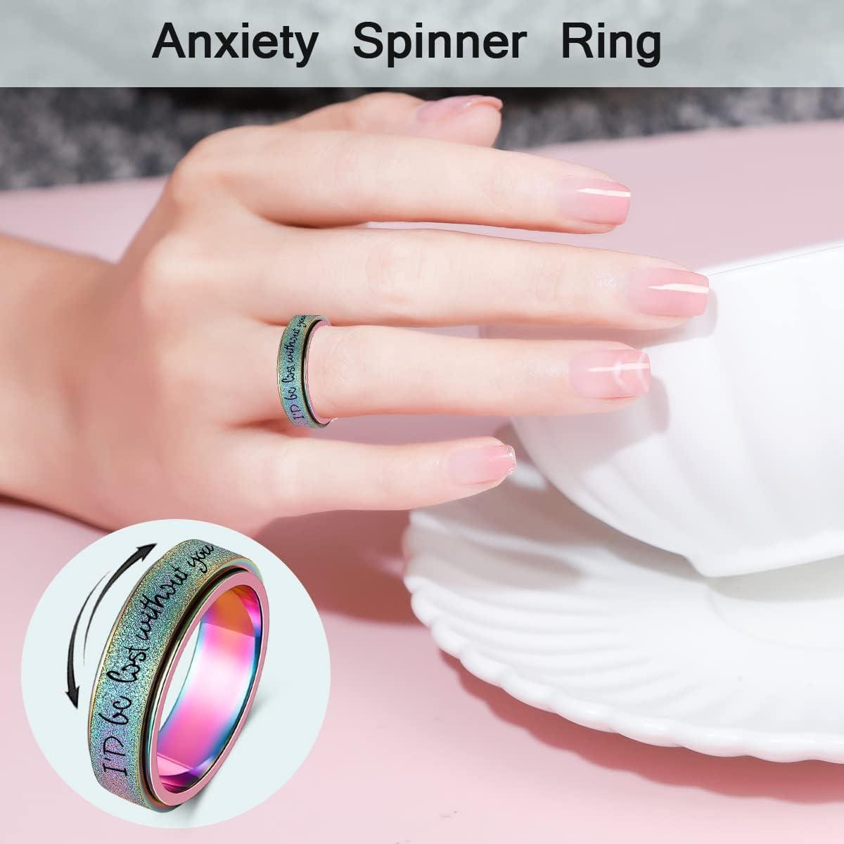 Anillo Fidget Giratorio Arcoíris Acero Inoxidable Tamaños 6-10