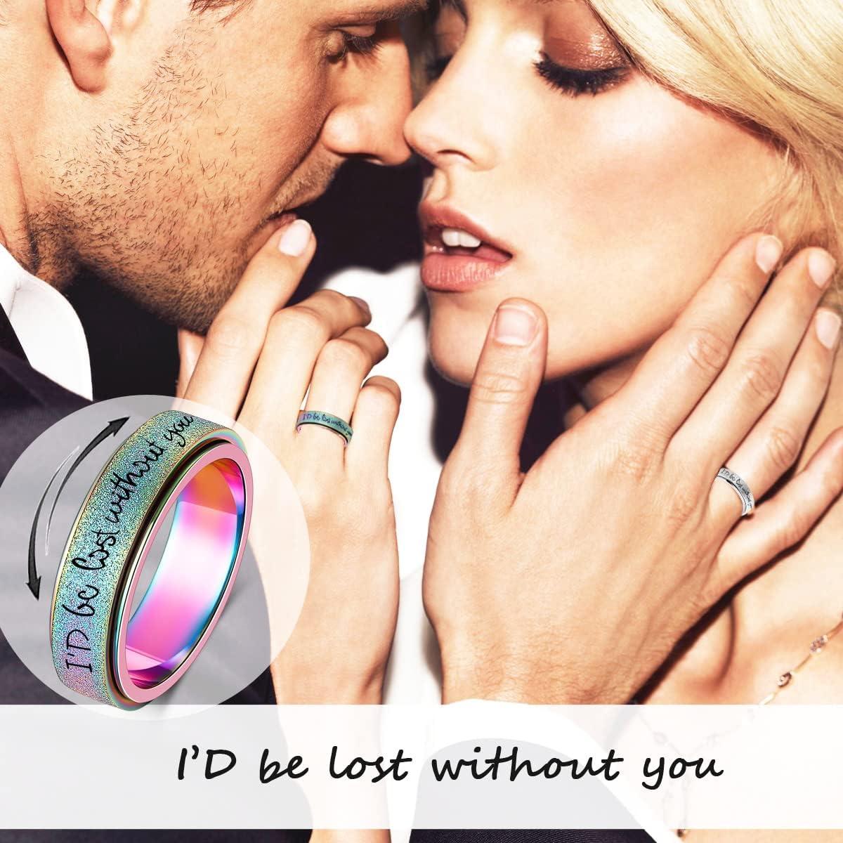 Anillo Fidget Giratorio Arcoíris Acero Inoxidable Tamaños 6-10