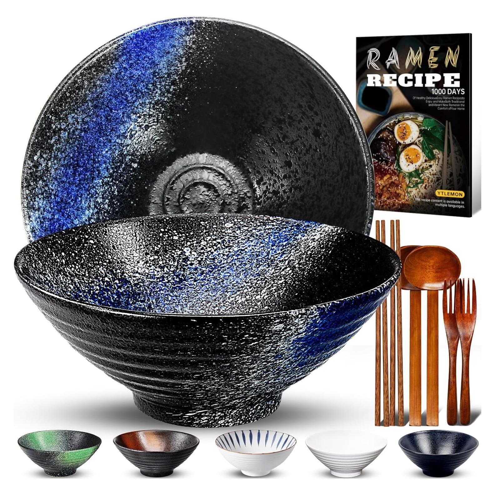 Juego de 2 Tazones de Ramen Cerámica YTLEMON 1000ml Azul