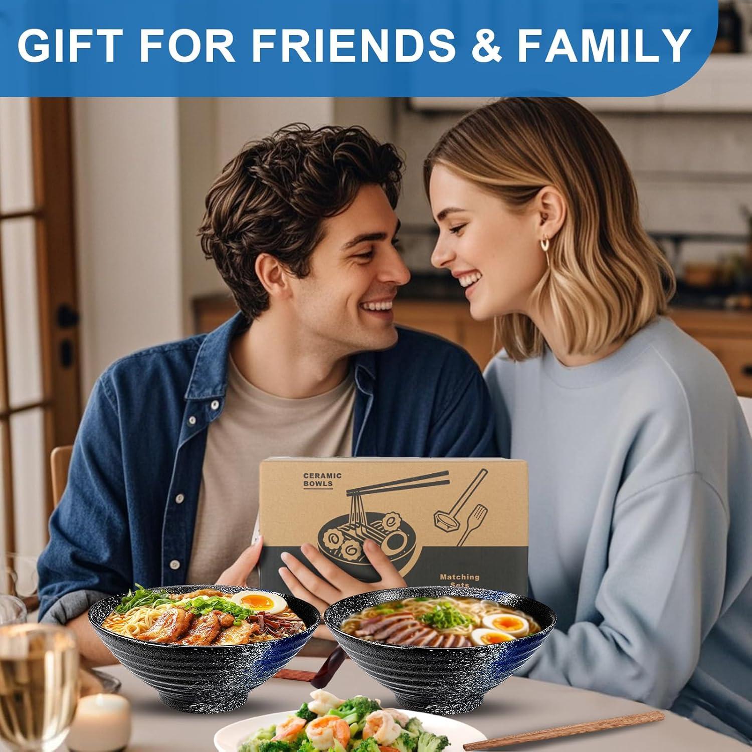 Juego de 2 Tazones de Ramen Cerámica YTLEMON 1000ml Azul