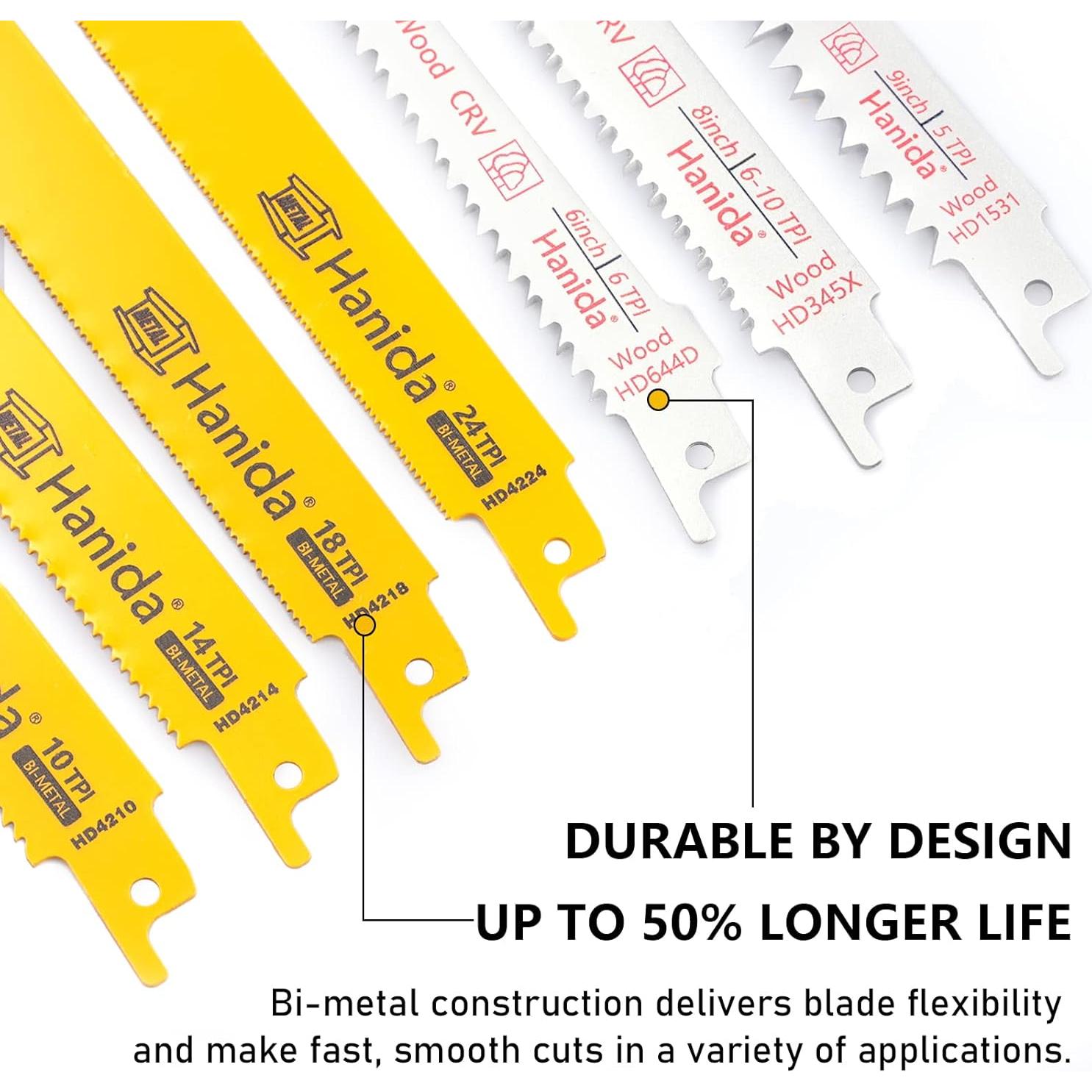 Paquete de 12 Hojas de Sierra Recíproca Hanida para Metal y Madera