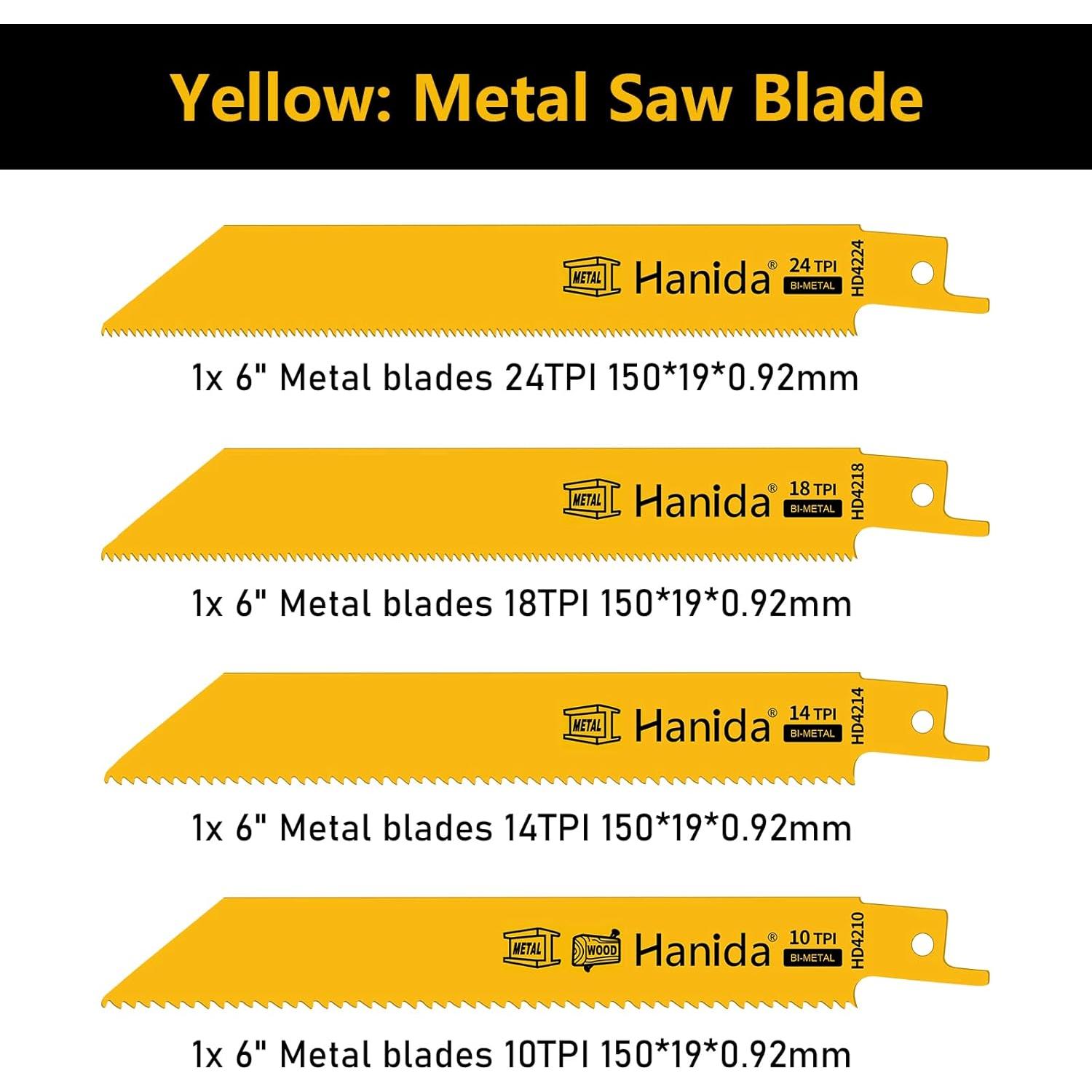 Paquete de 12 Hojas de Sierra Recíproca Hanida para Metal y Madera
