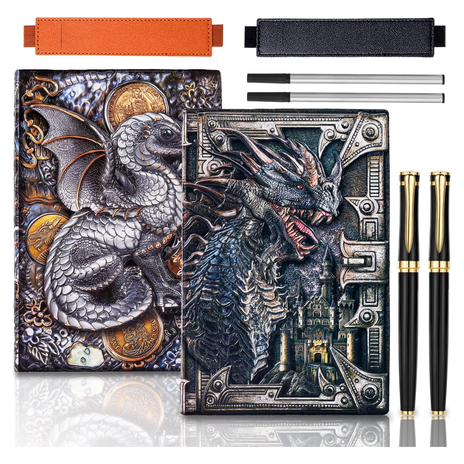 Cuadernos de Cuero Embosado FEIDIAO A5 Dragón Vintage 2 Pcs