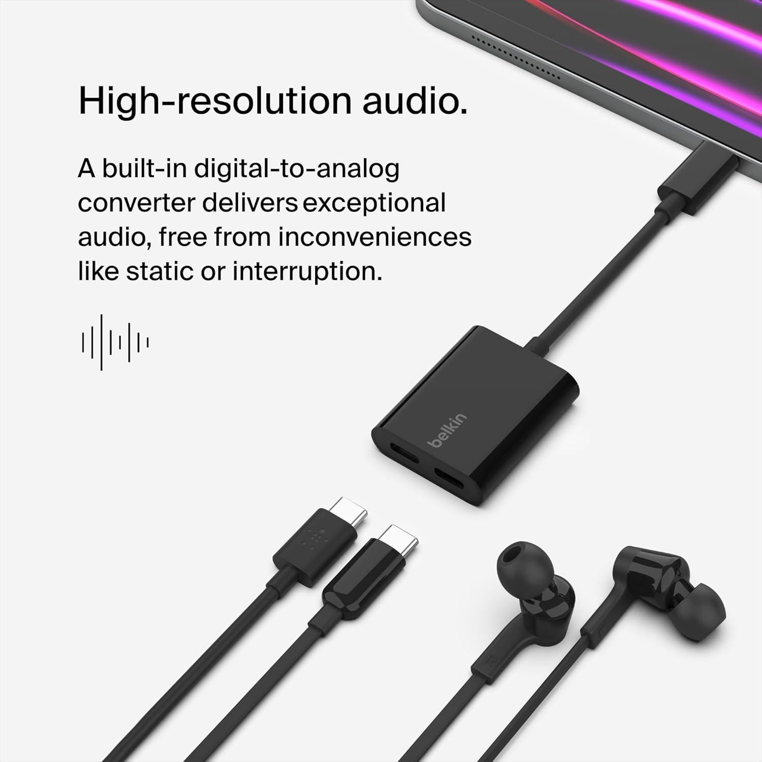 Adaptador de Audio y Carga USB-C Belkin RockStar 60W - Negro