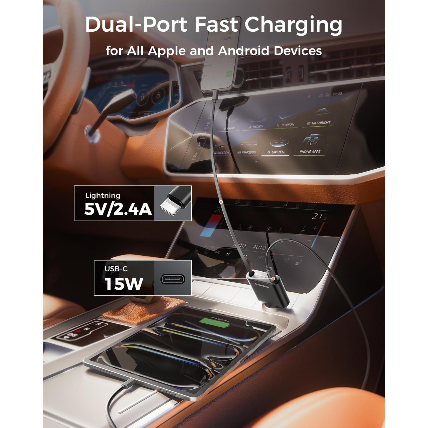 Cargador de Coche Retráctil SUPERONE para iPhone 14/13/12/11