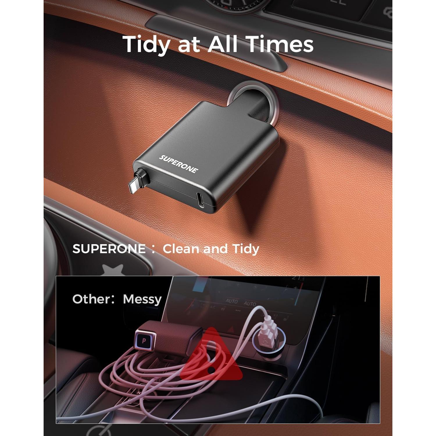 Cargador de Coche Retráctil SUPERONE para iPhone 14/13/12/11
