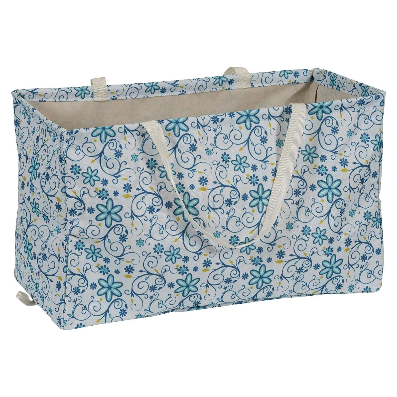 Bolsa de Utilidad Grande Lona Esenciales Hogar Floral Azul 28x56x33cm
