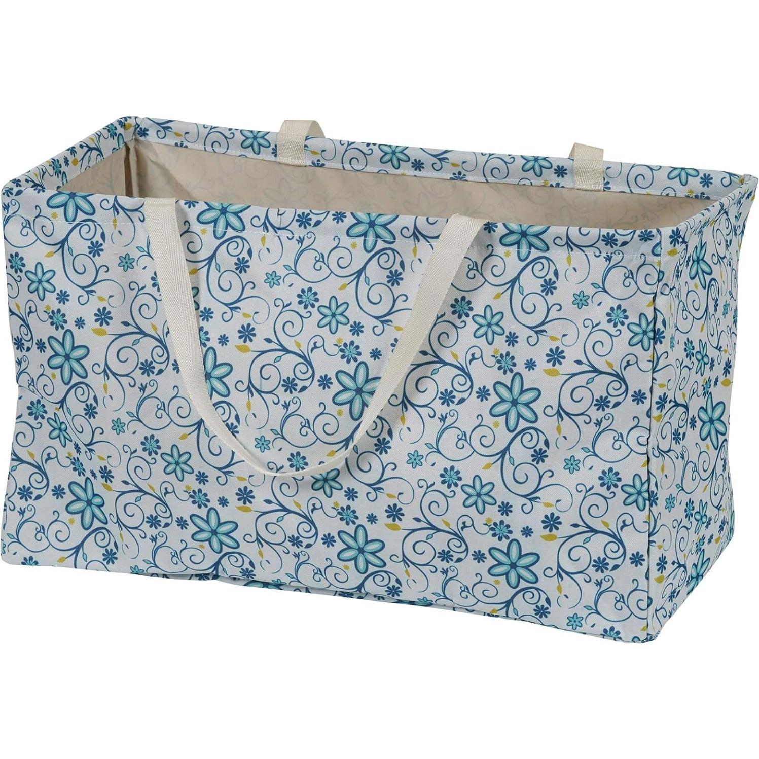 Bolsa de Utilidad Grande Lona Esenciales Hogar Floral Azul 28x56x33cm