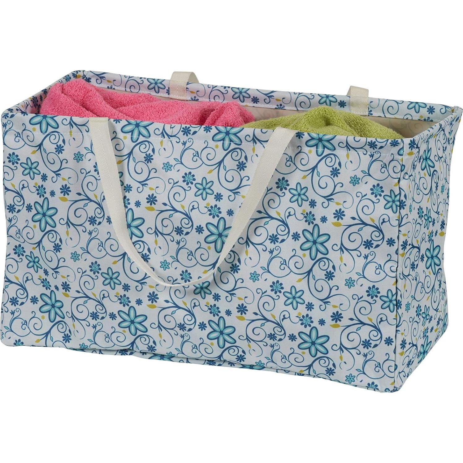 Bolsa de Utilidad Grande Lona Esenciales Hogar Floral Azul 28x56x33cm