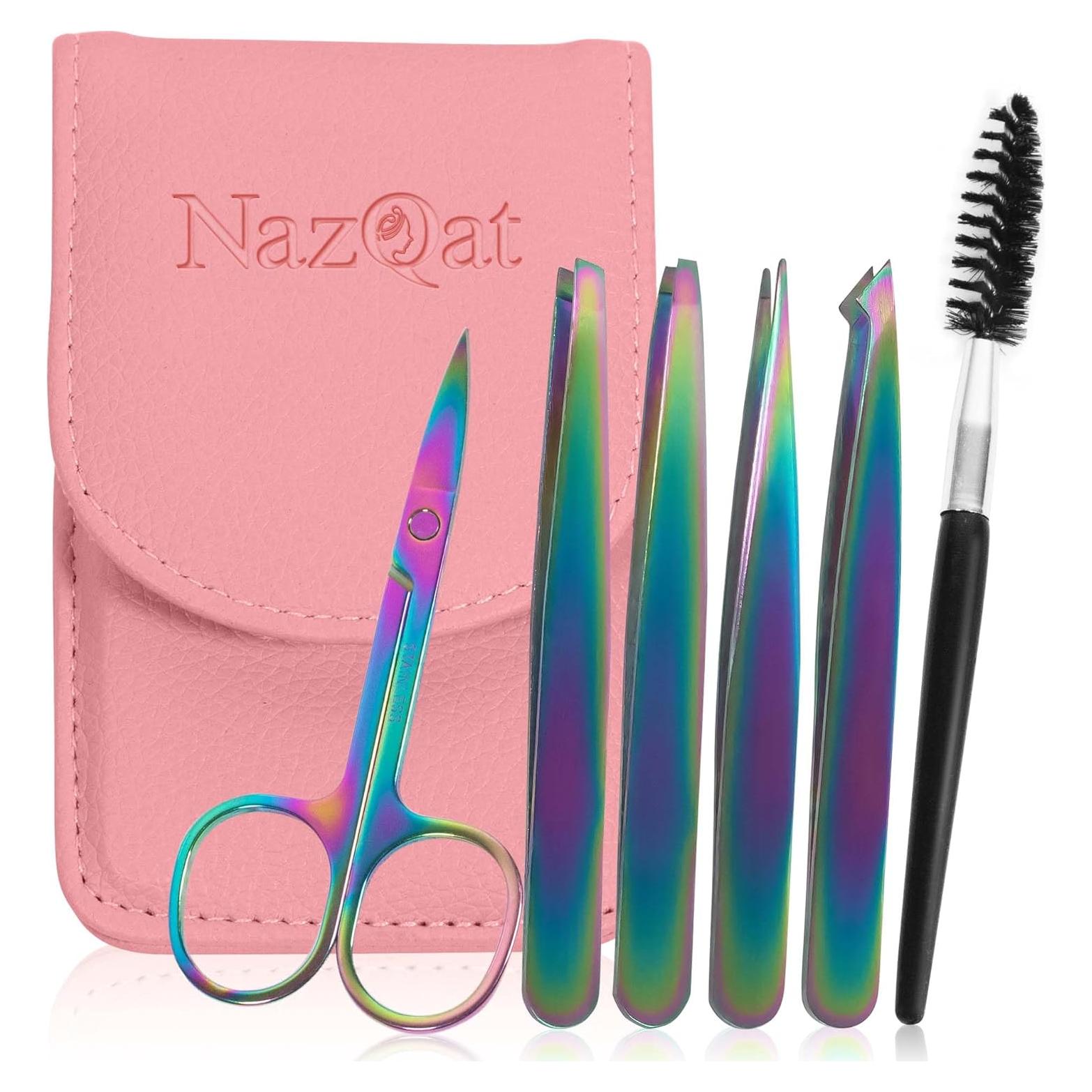 Juego de 6 Pinzas para Cejas NazQat - Kit Profesional de Aseo