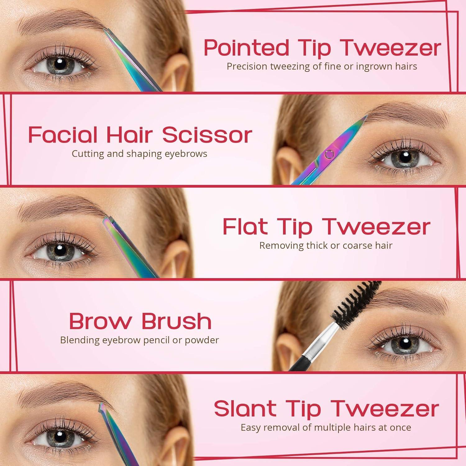 Juego de 6 Pinzas para Cejas NazQat - Kit Profesional de Aseo