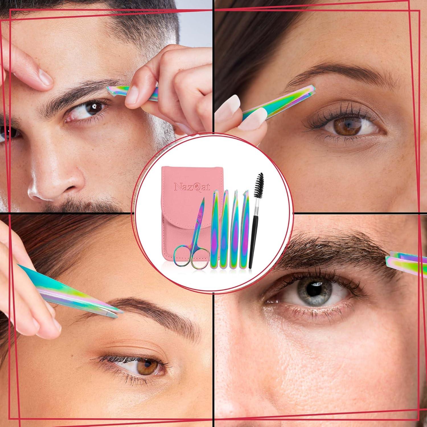 Juego de 6 Pinzas para Cejas NazQat - Kit Profesional de Aseo