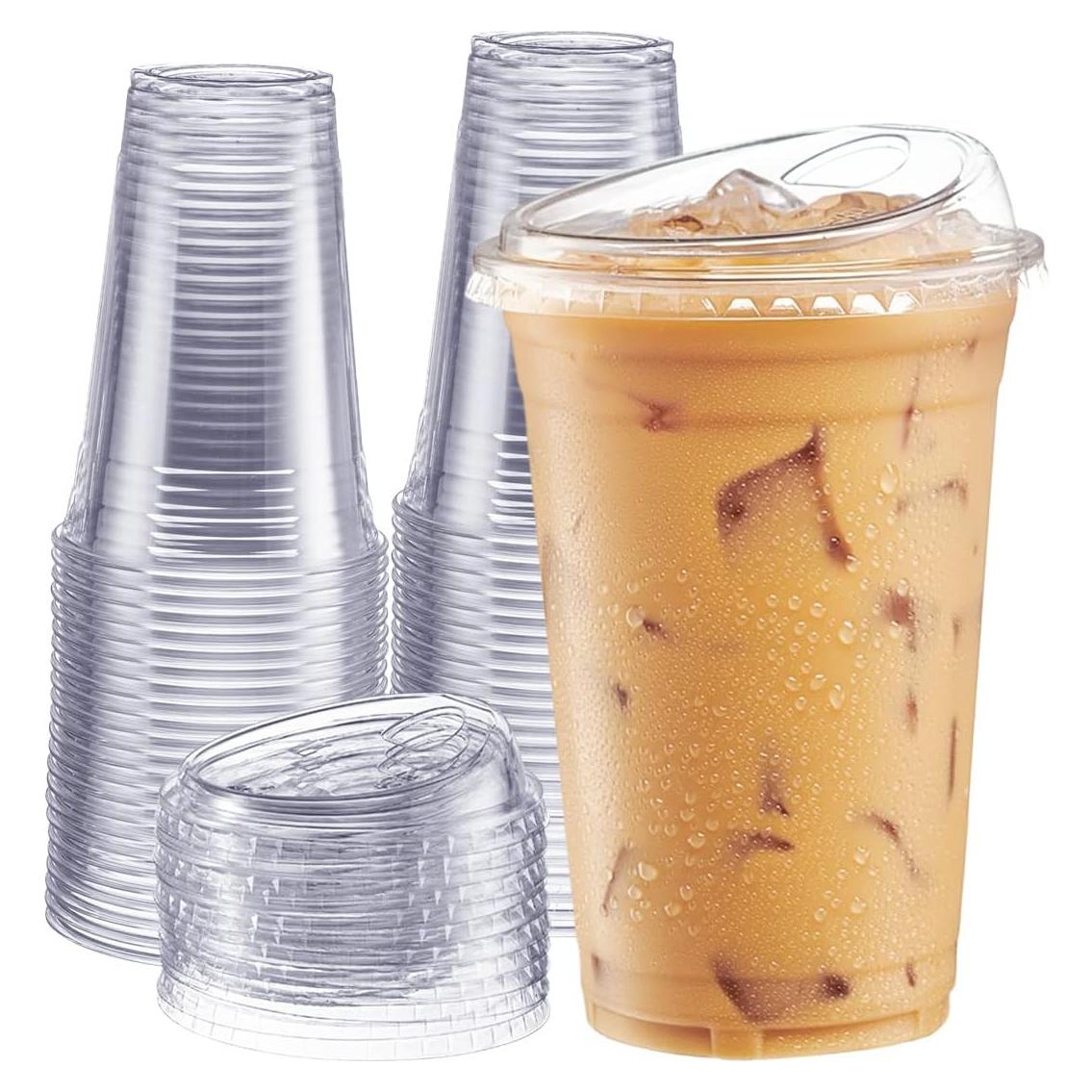 Vasos Desechables GUSTO 20 oz Transparentes con Tapas - 100 Unidades