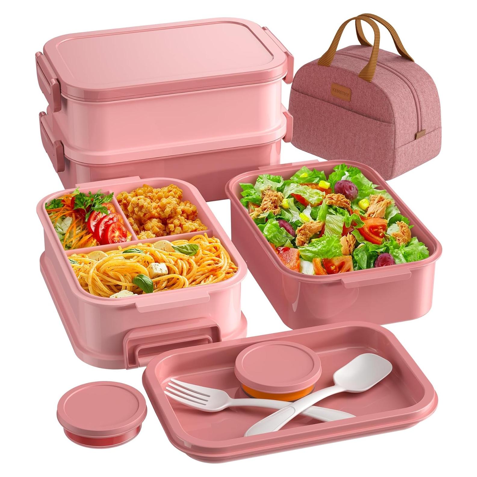 Caja de Almuerzo Bento KEMETHY Rosa 74oz Apilable a Prueba de Fugas
