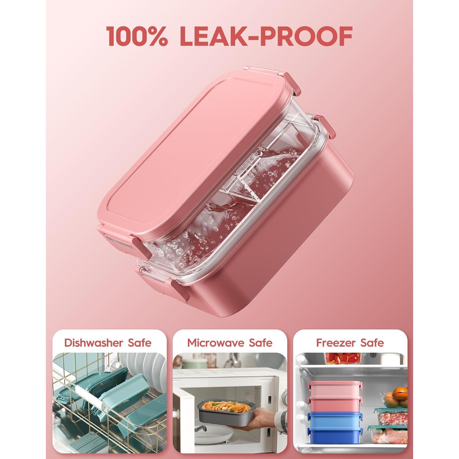 Caja de Almuerzo Bento KEMETHY Rosa 74oz Apilable a Prueba de Fugas