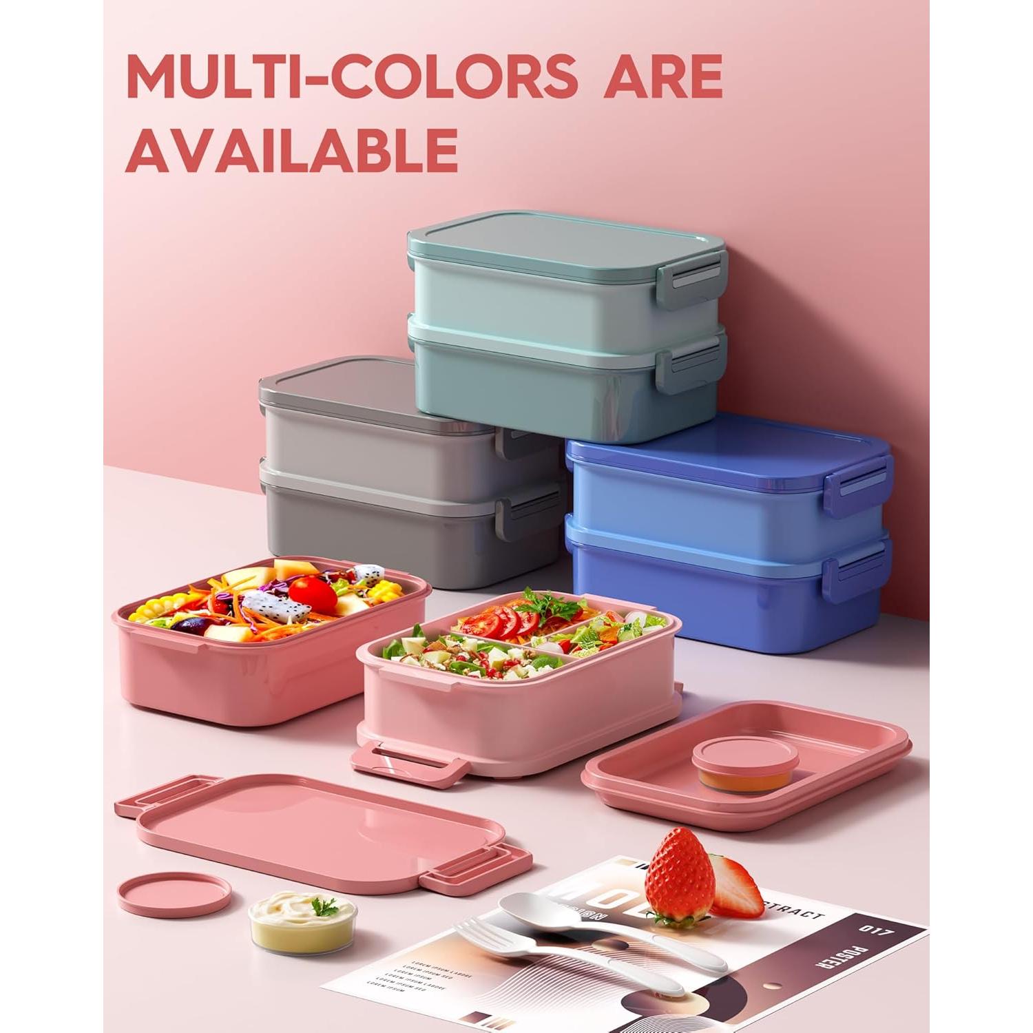 Caja de Almuerzo Bento KEMETHY Rosa 74oz Apilable a Prueba de Fugas