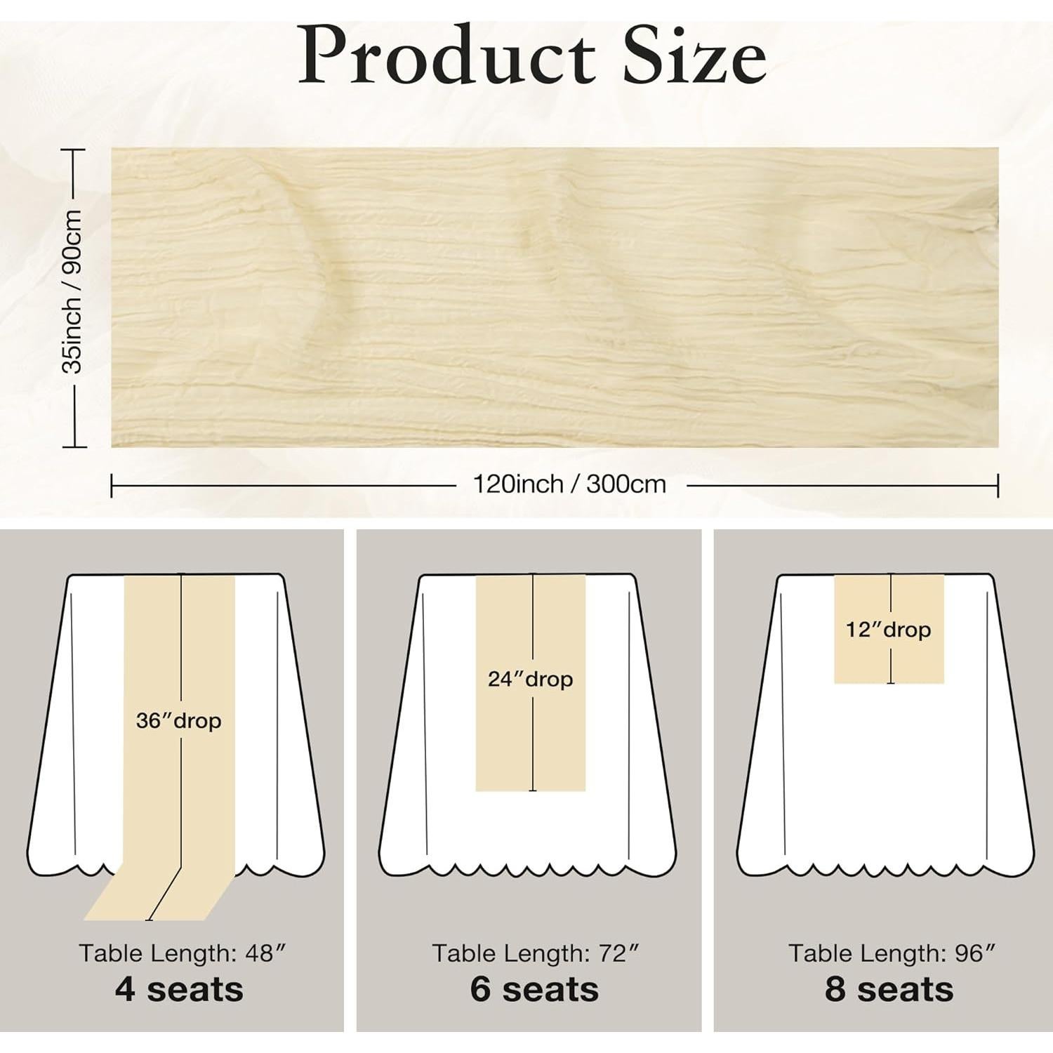 Cubre Mesa de Queso Beige Leetaltree 4 Piezas 89x305 cm