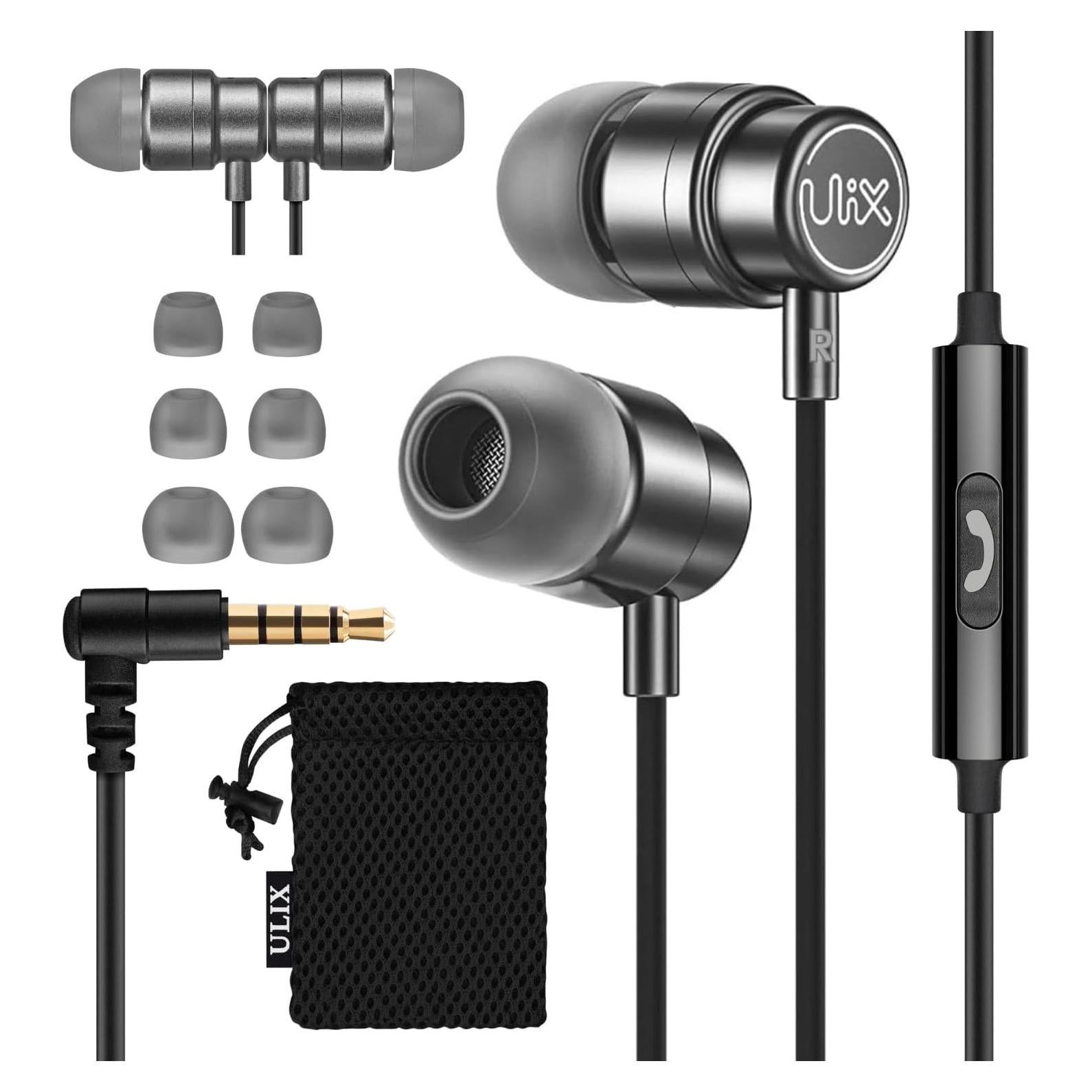 Auriculares UliX Rider con micrófono, 1.28m, Gris