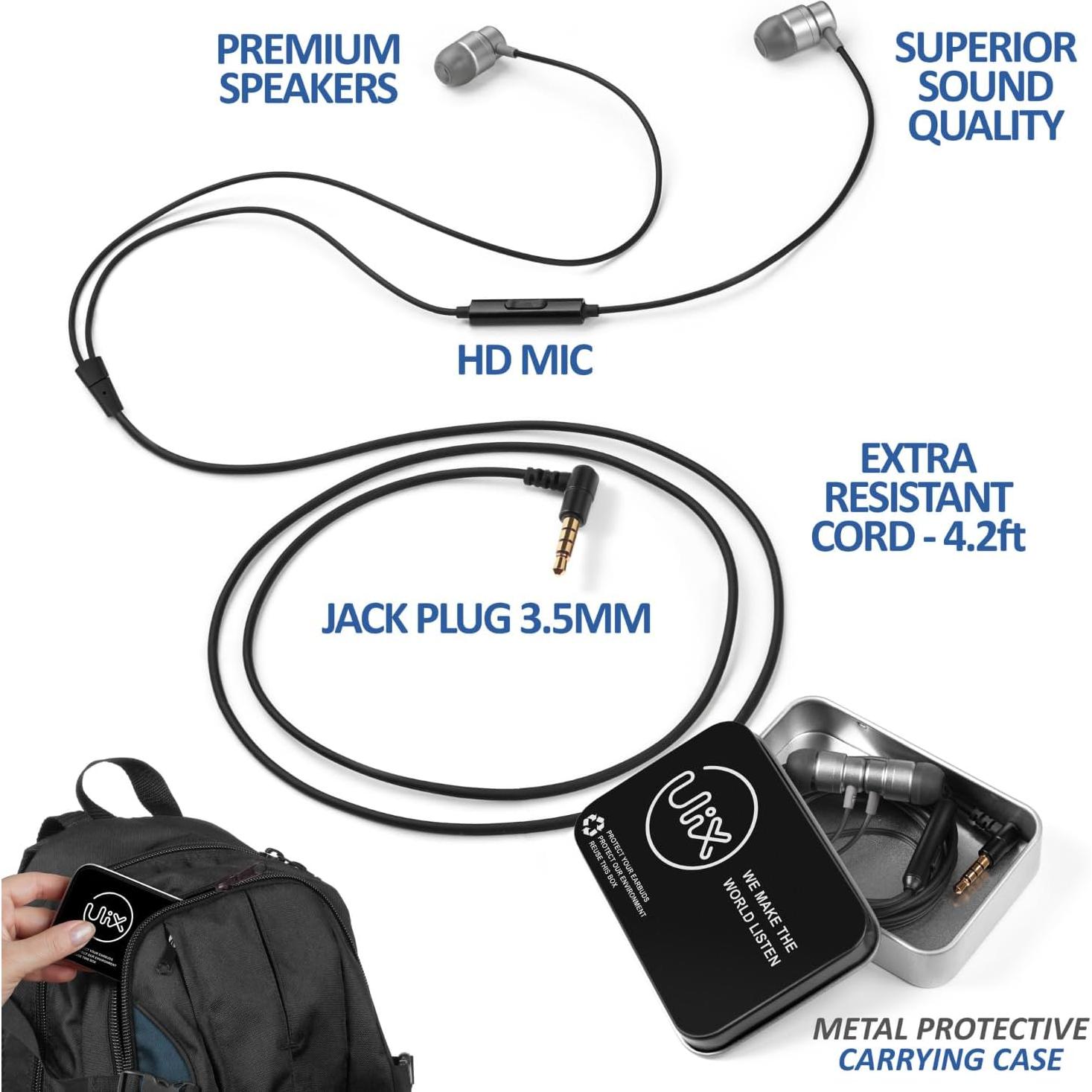 Auriculares UliX Rider con micrófono, 1.28m, Gris