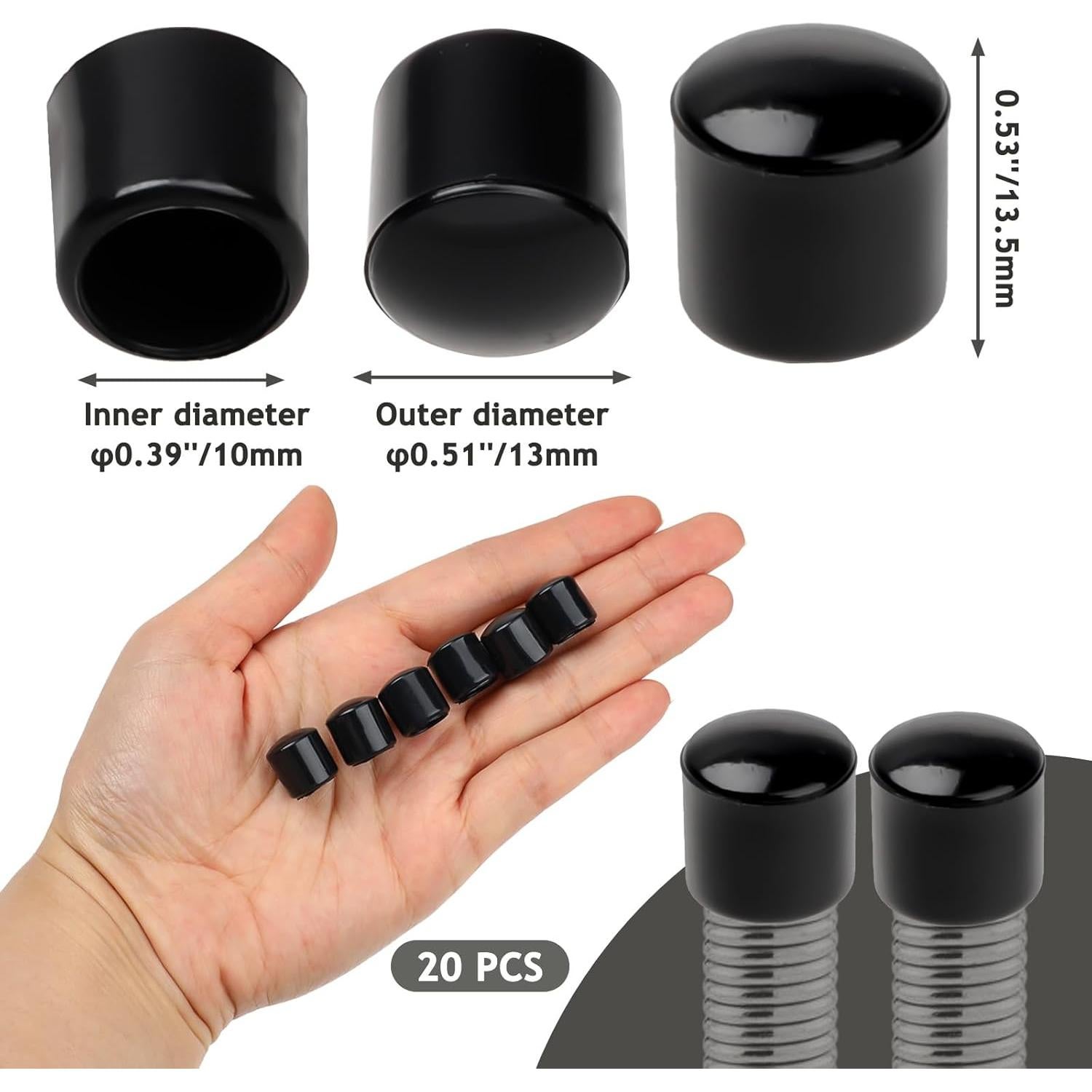 20 Tapas de Tapones de Puerta Abeillo Negras de Goma 10 mm