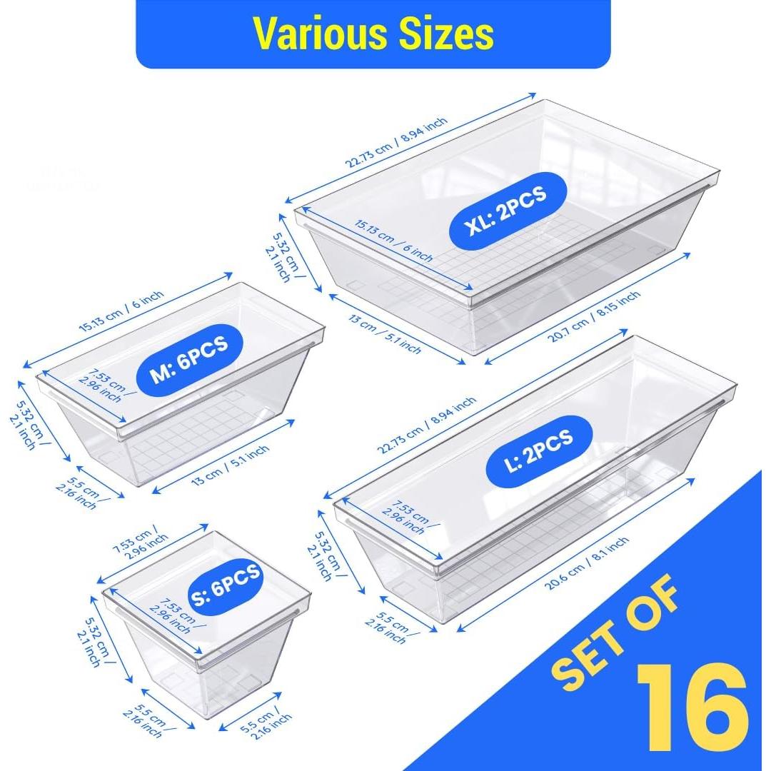 Set de 16 Organizadores Acrílicos Apilables Yan & Hin 24.1x16.4x11cm