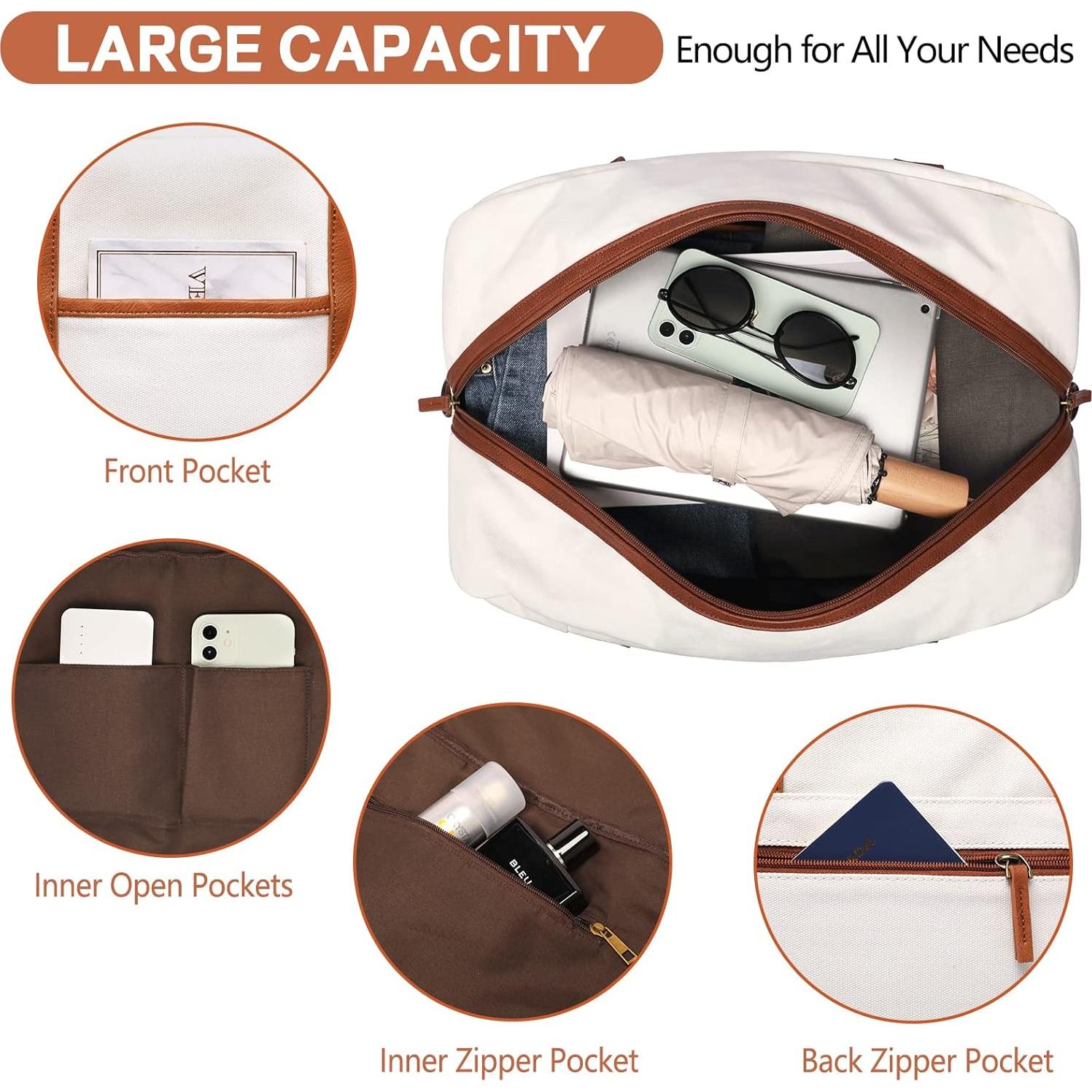 Bolsa de Fin de Semana para Mujeres BOLOSTA Beige 45.7x30.5cm