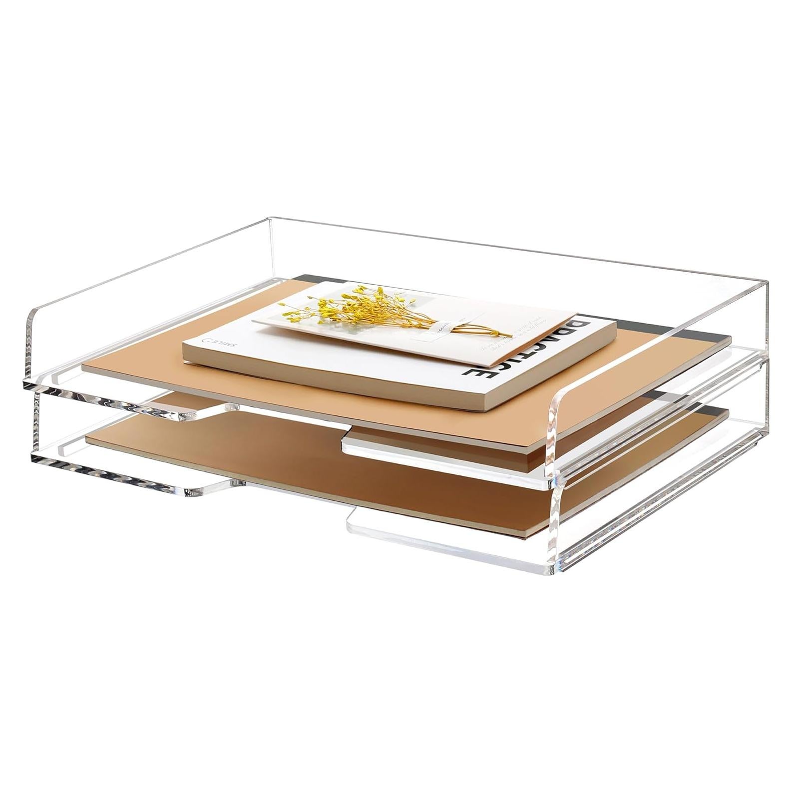 Paquete de 2 Bandejas de Acrílico Apilables SANRUI A4 34.93x23.50cm