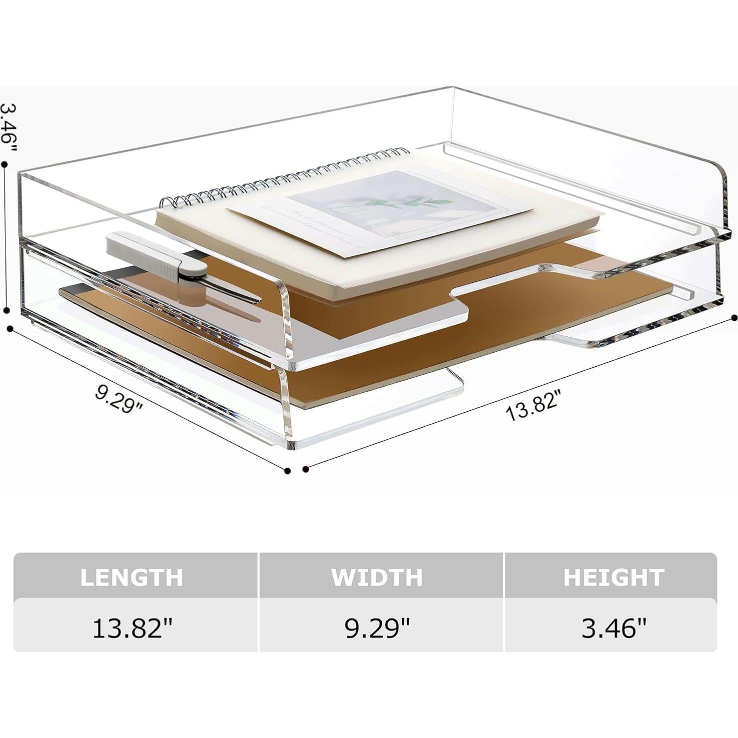 Paquete de 2 Bandejas de Acrílico Apilables SANRUI A4 34.93x23.50cm