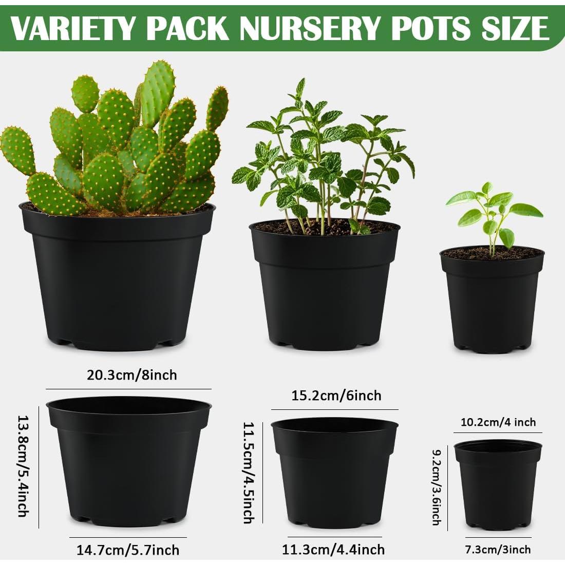 Macetas de Vivero Negras RooTrimmer 4/6/8 Pulgadas - Paquete de 15