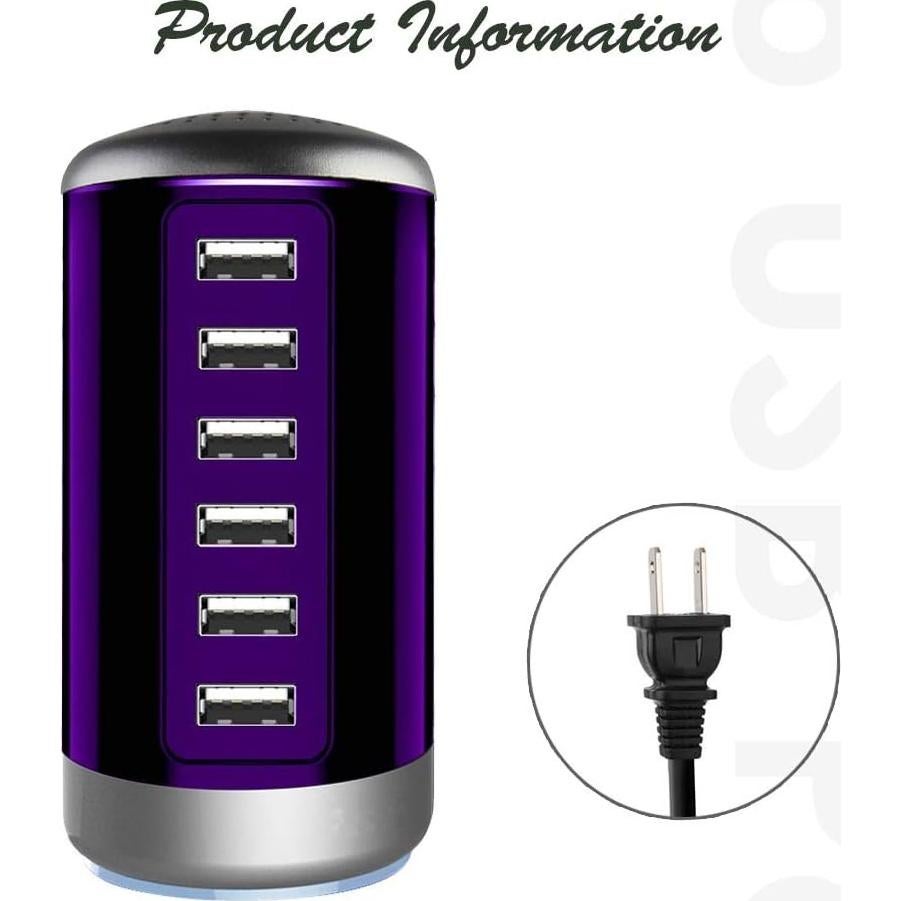 Cargador USB Universal 6 Puertos Wyness Carga Rápida Púrpura