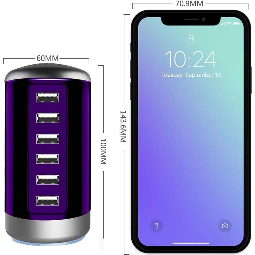 Cargador USB Universal 6 Puertos Wyness Carga Rápida Púrpura