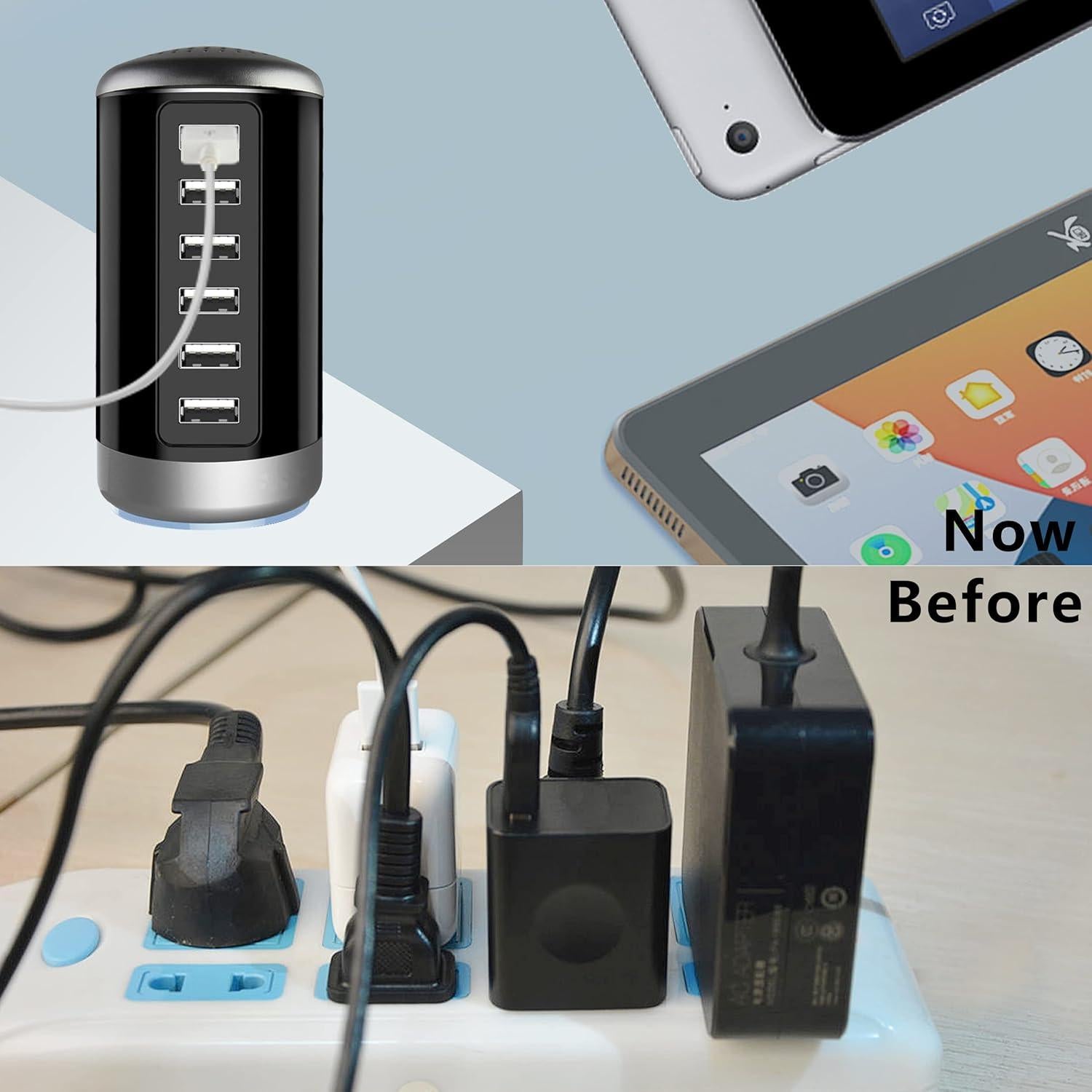 Cargador USB Universal 6 Puertos Wyness Carga Rápida Púrpura