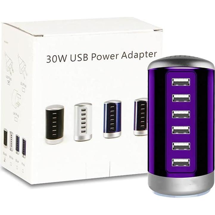 Cargador USB Universal 6 Puertos Wyness Carga Rápida Púrpura