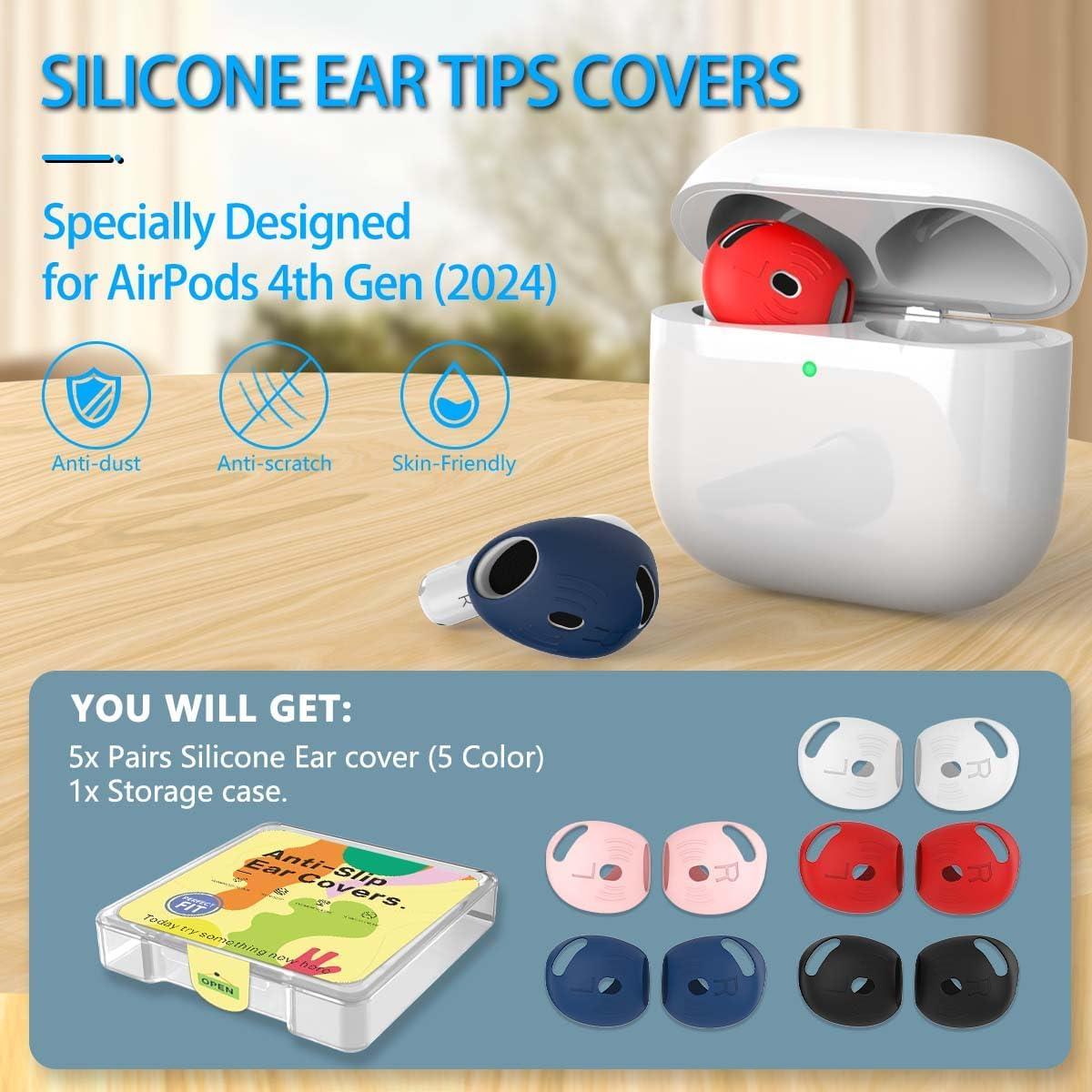 5 Pares Cubiertas Silicona AirPods 4 QINZAC Antideslizante