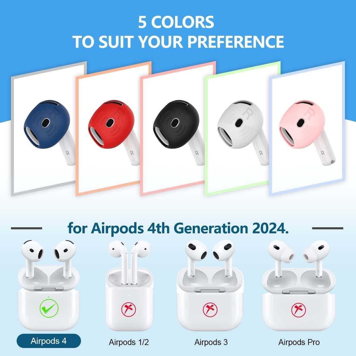 5 Pares Cubiertas Silicona AirPods 4 QINZAC Antideslizante
