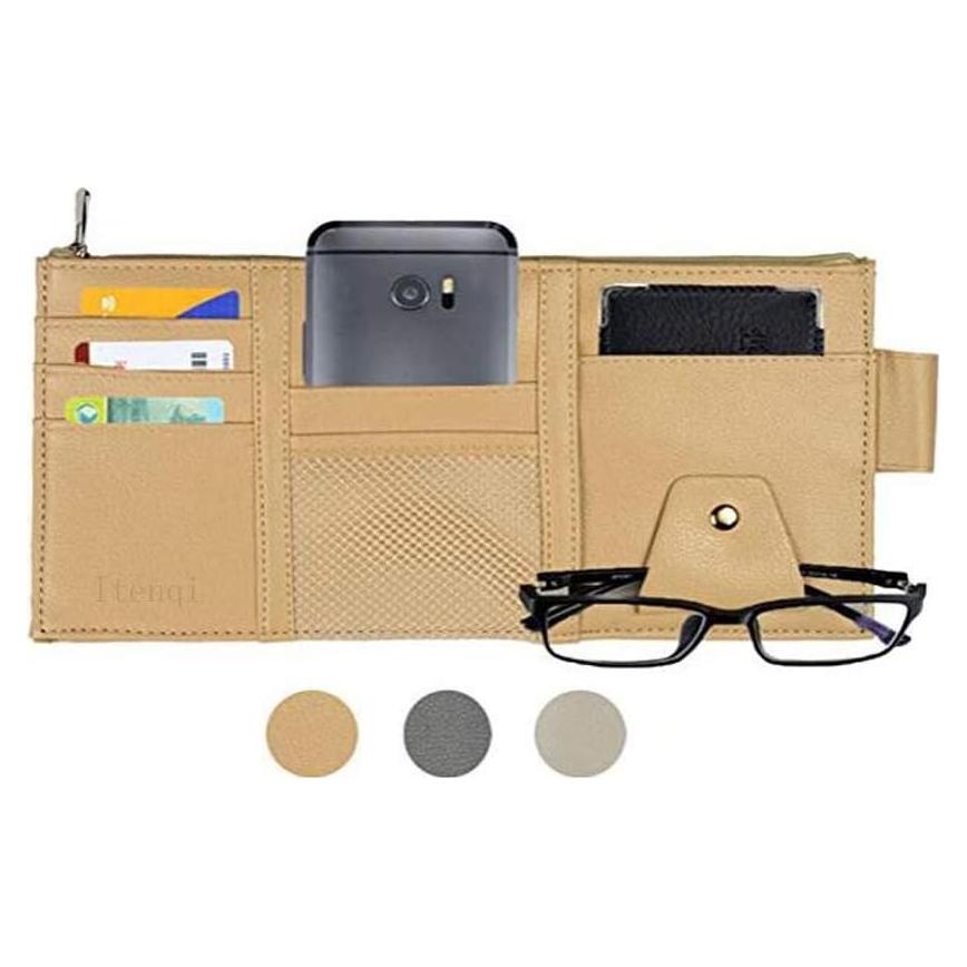 Organizador de Visera de Coche Itenqi Beige Cuero PU Multifuncional