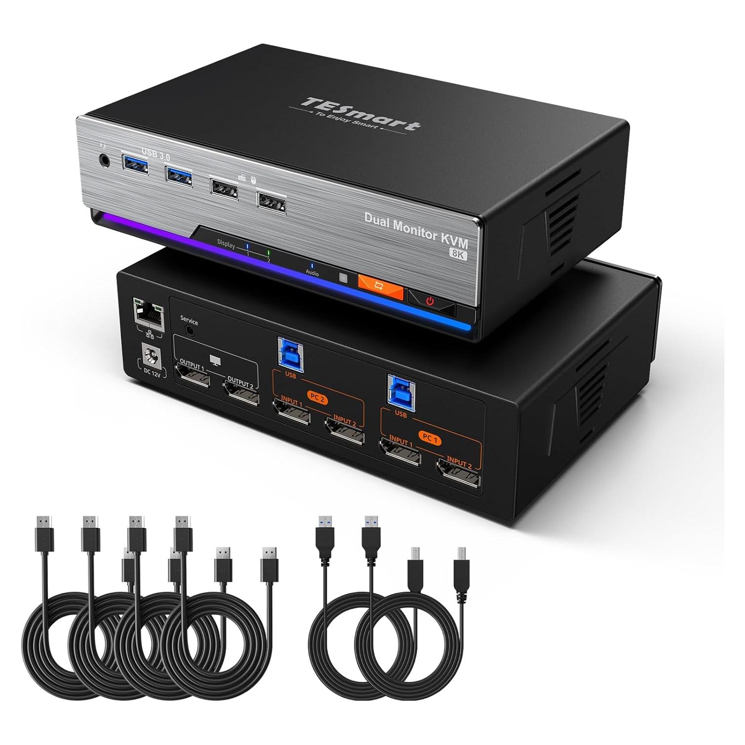 KVM Switch TESmart DKS202-M24 para 2 Monitores DP 8K@60Hz