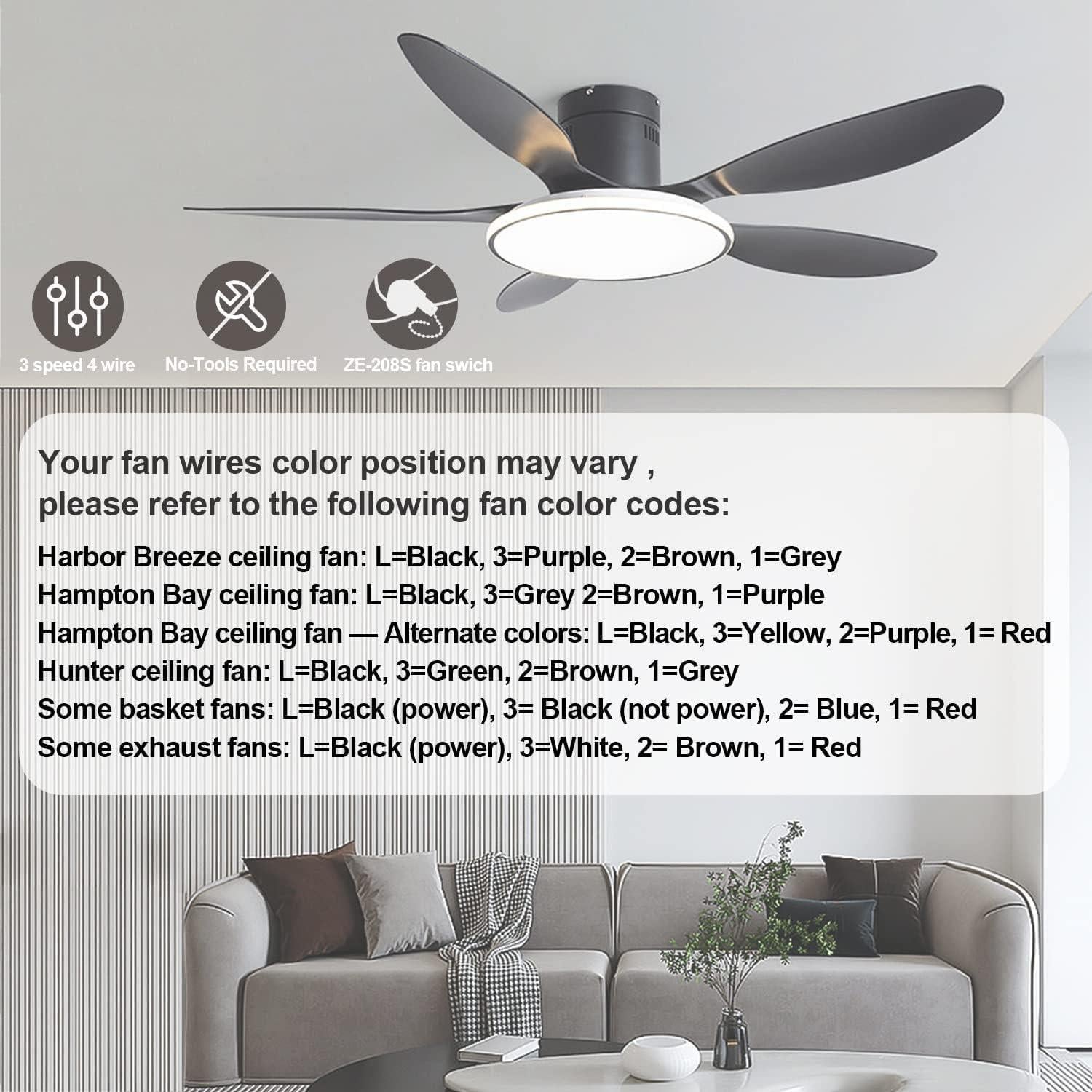 Interruptor de Ventilador de Techo Aoprofree 3 Velocidades Negro