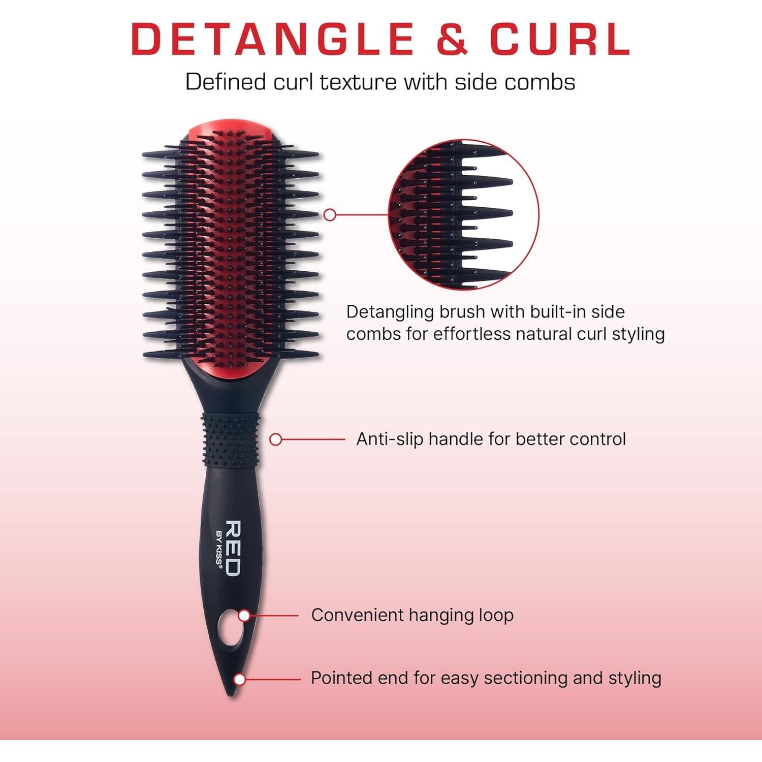 Cepillo Desenredante Red By Kiss - Doble Cara, Negro Mate