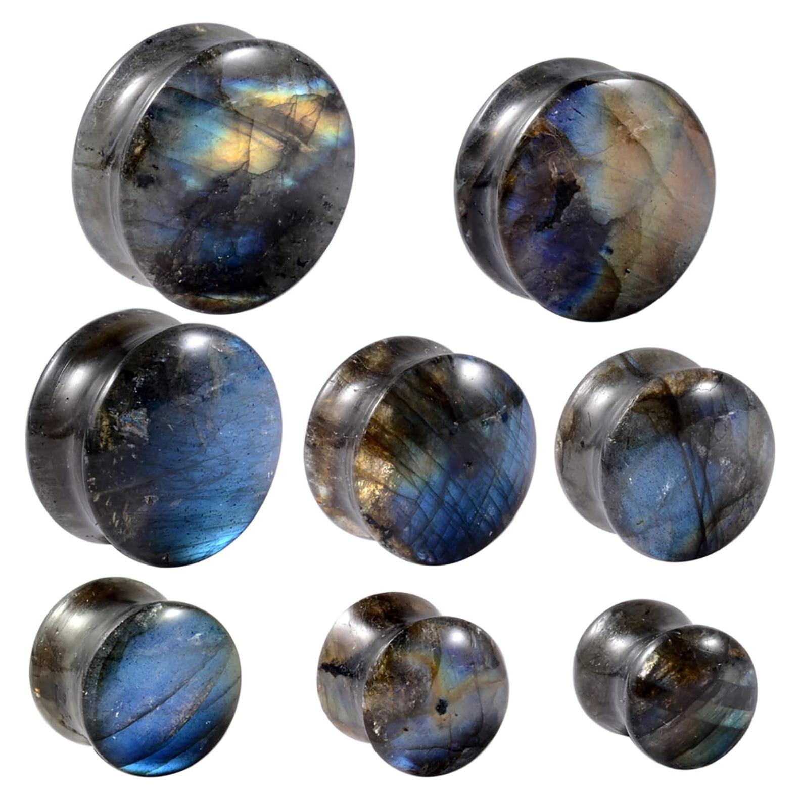 Tapones de oreja de piedra labradorita 12mm - Doble embocadura