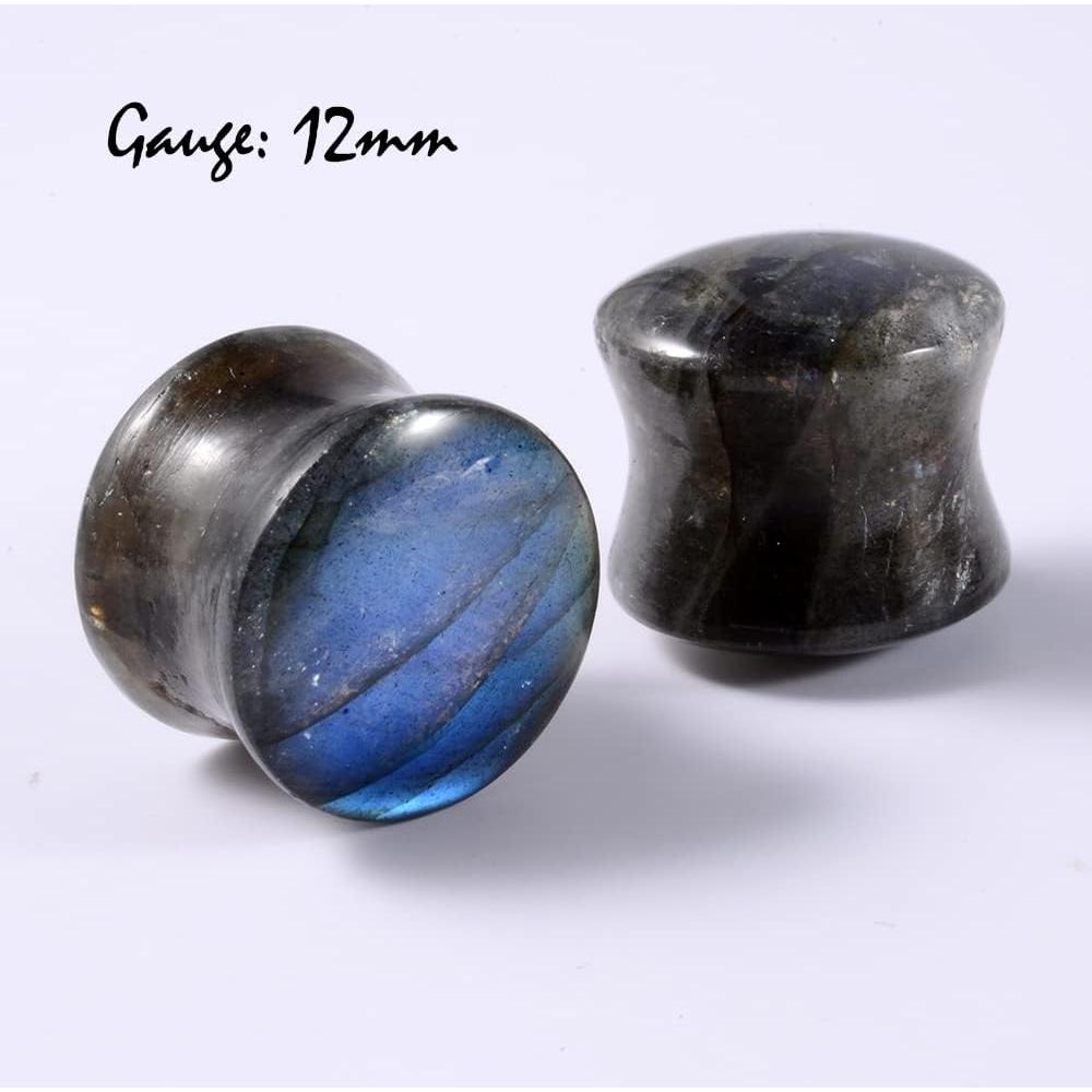 Tapones de oreja de piedra labradorita 12mm - Doble embocadura