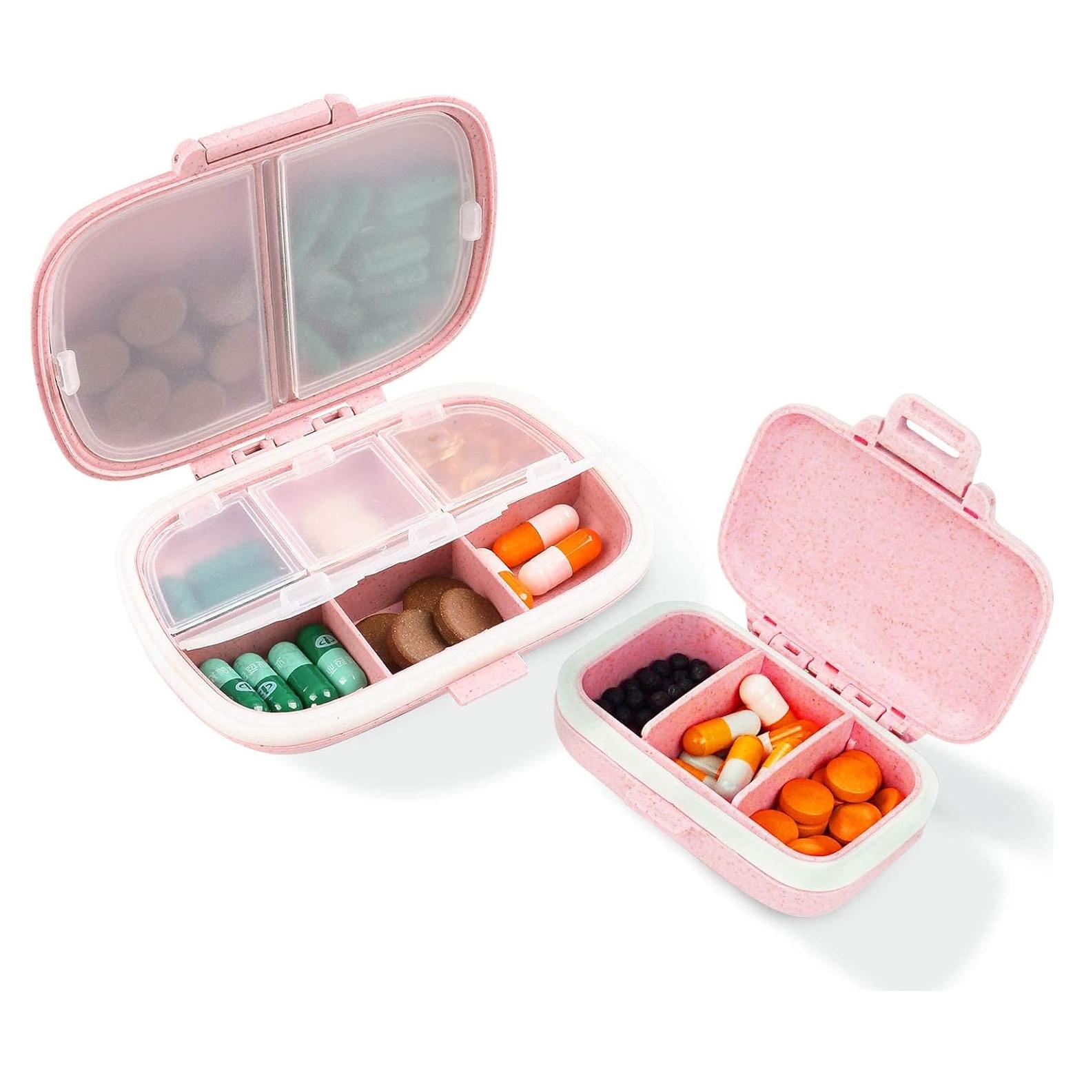 Organizador de Pastillas Qeedy Rosa 2 Pack, Impermeable y Compacto