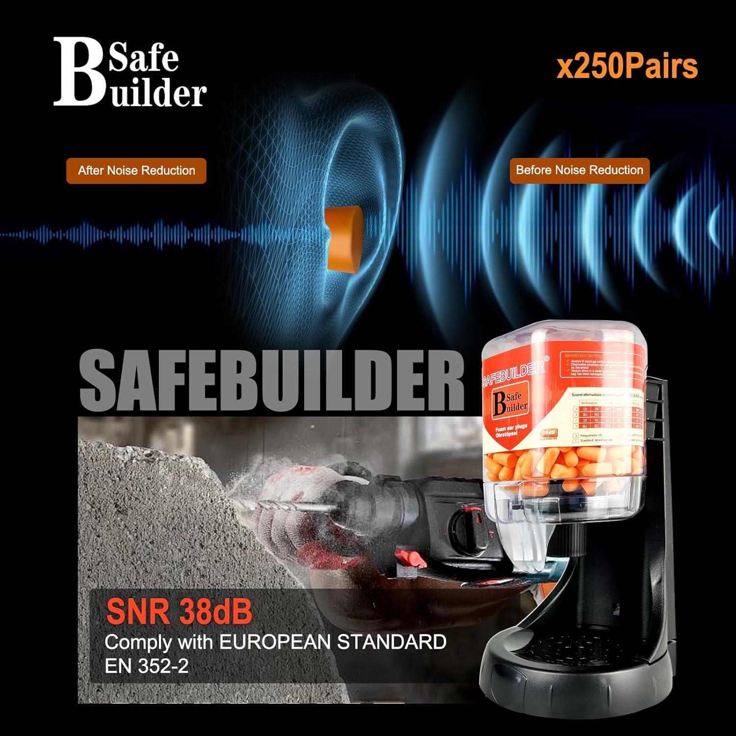 Dispensador de Tapones para Oídos SAFEBUILDER 500 Piezas 38dB