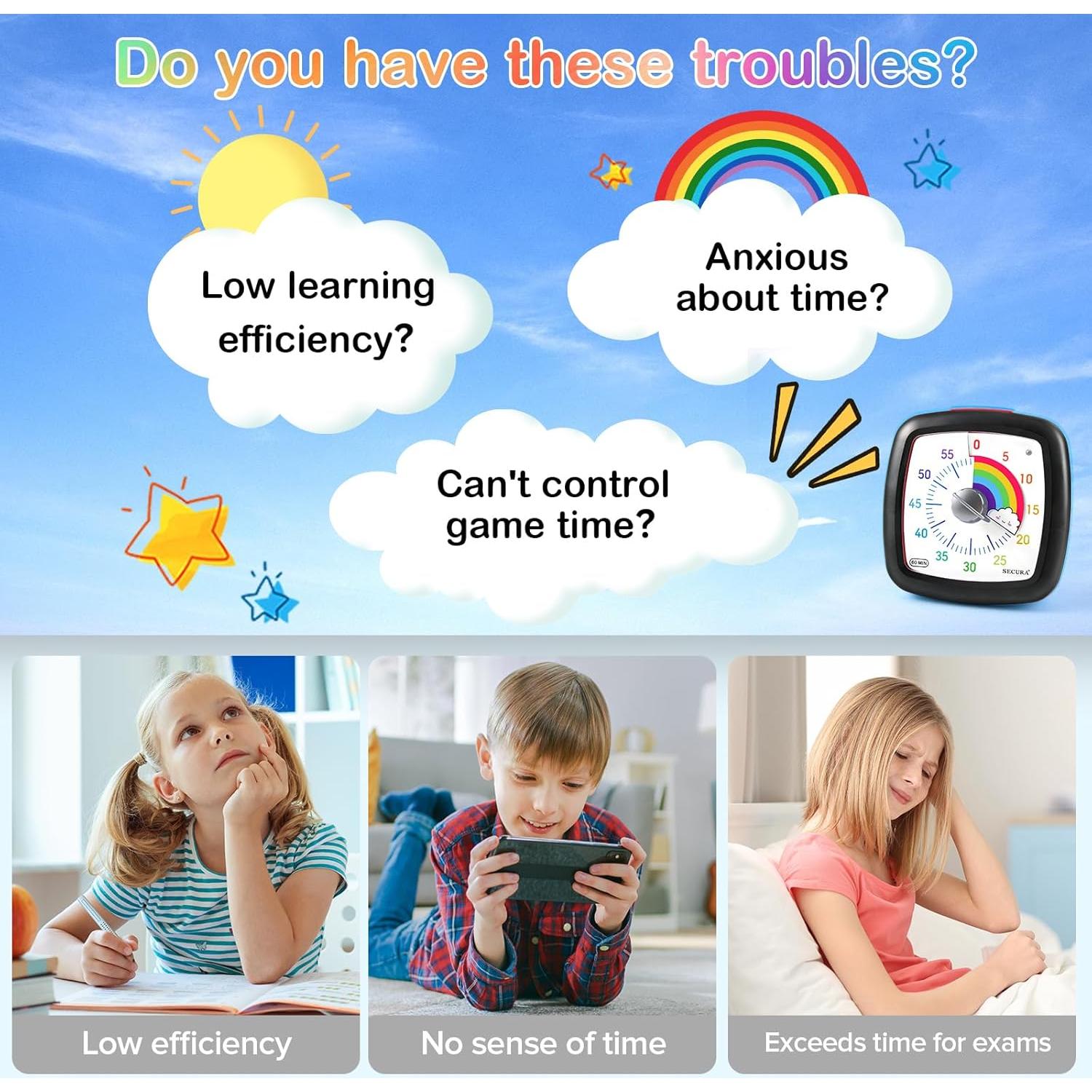 Temporizador Visual Secura 60 Minutos Sin Tictac para Estudio